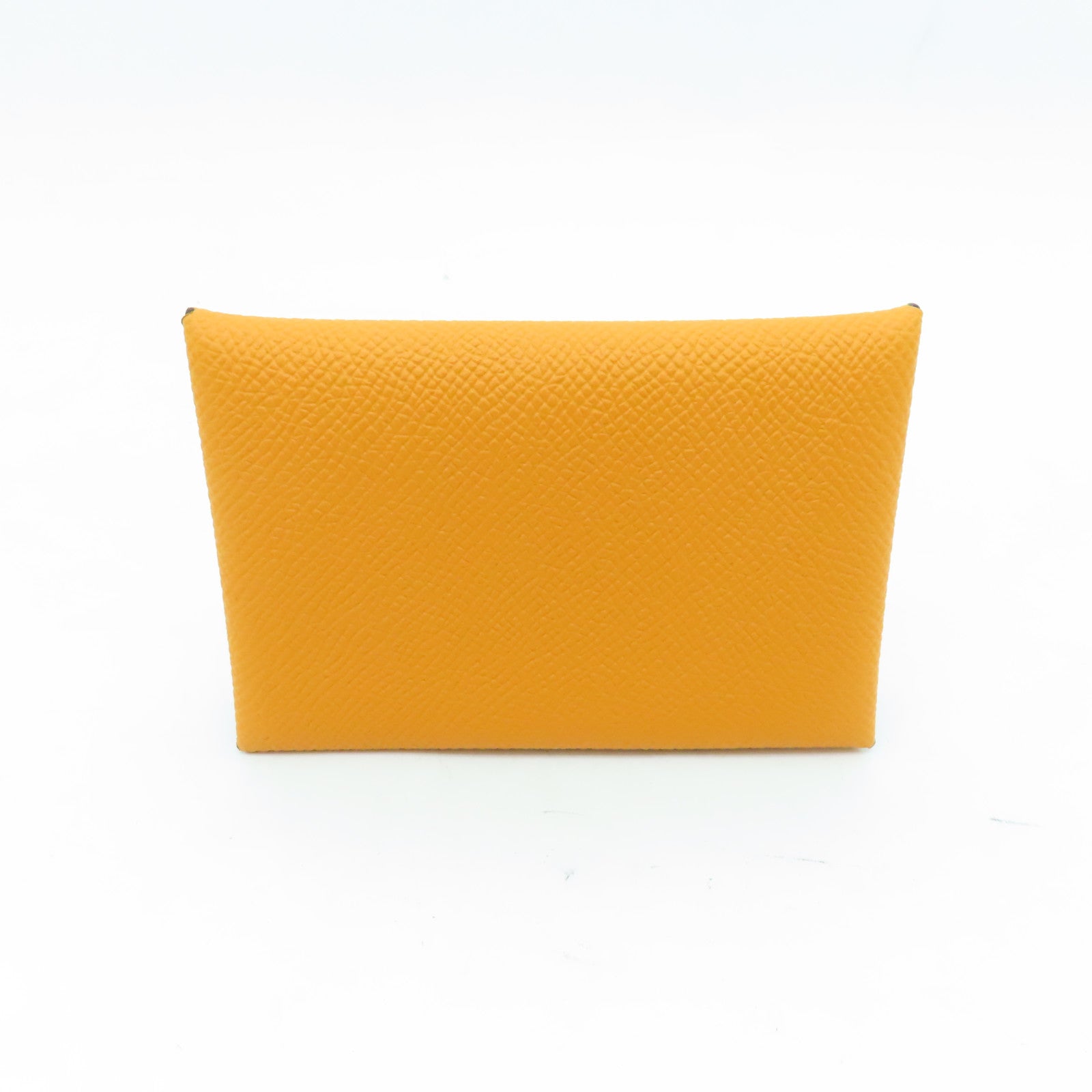 HERMES Veau Epsom Leather Calvi Silver Buckle Card Holder Orange