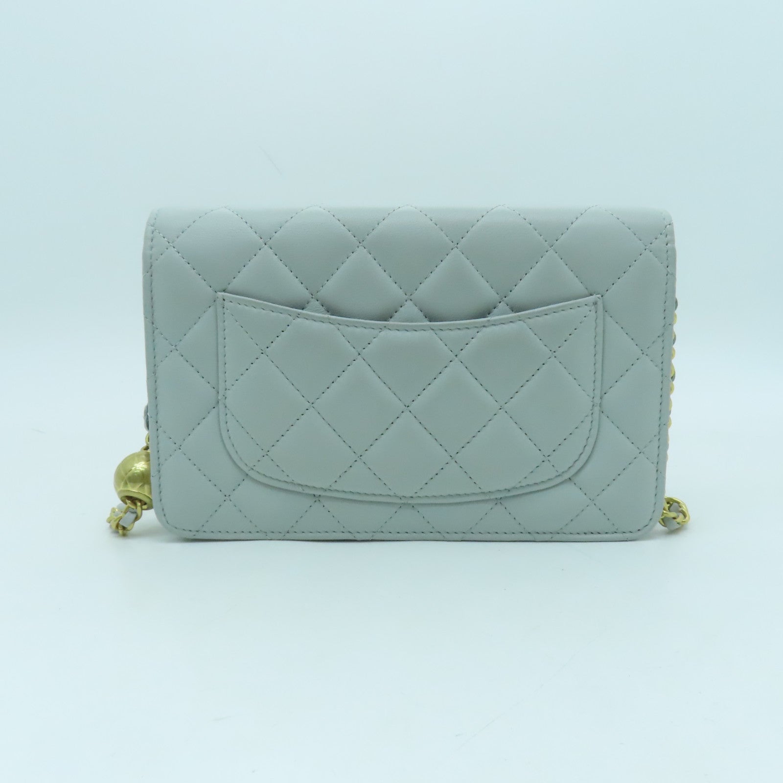 CHANEL rhombus sheepskin leather Woc gold buckle strap shoulder bag light green