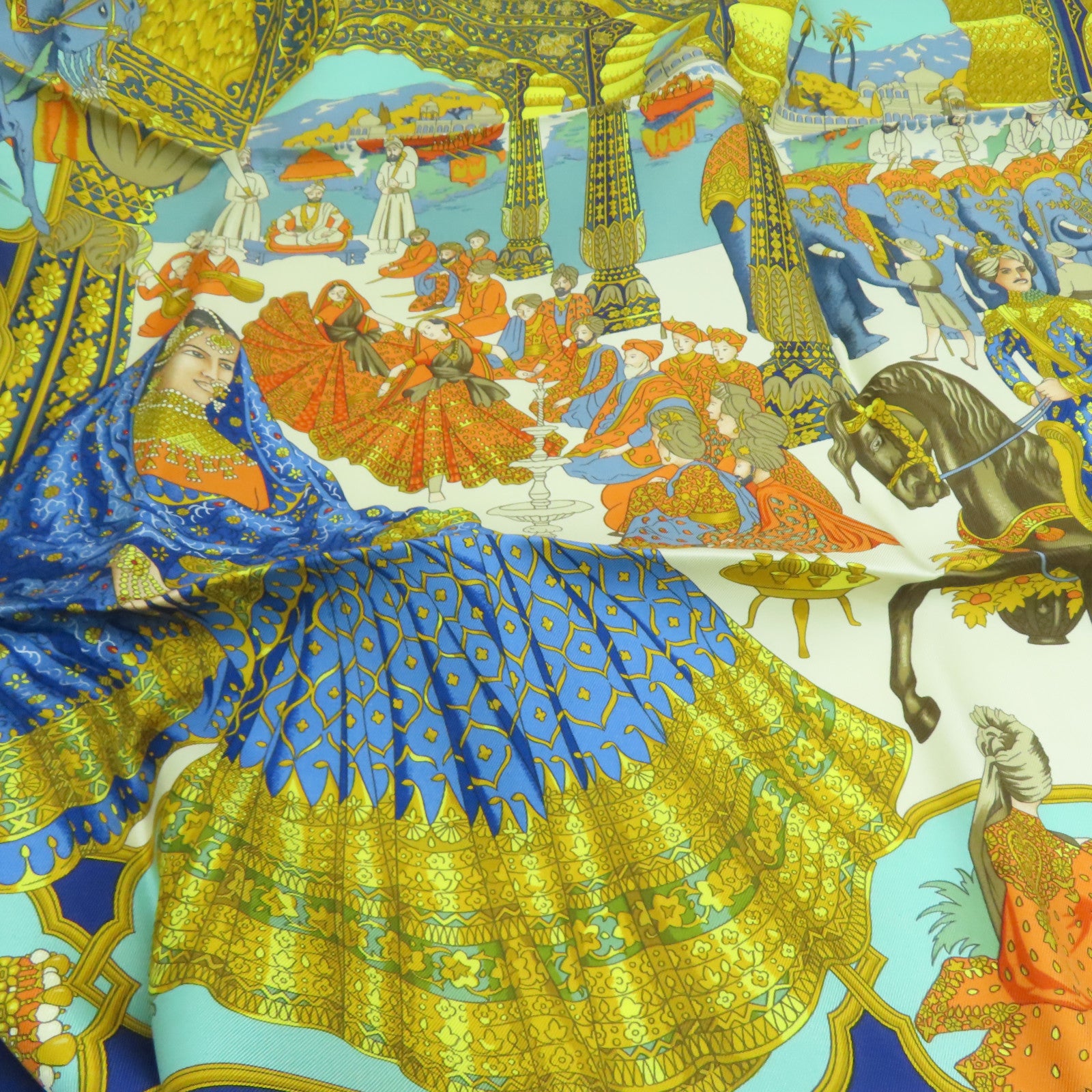 HERMES 丝质Scarf丝巾蓝色橙色90X90cm