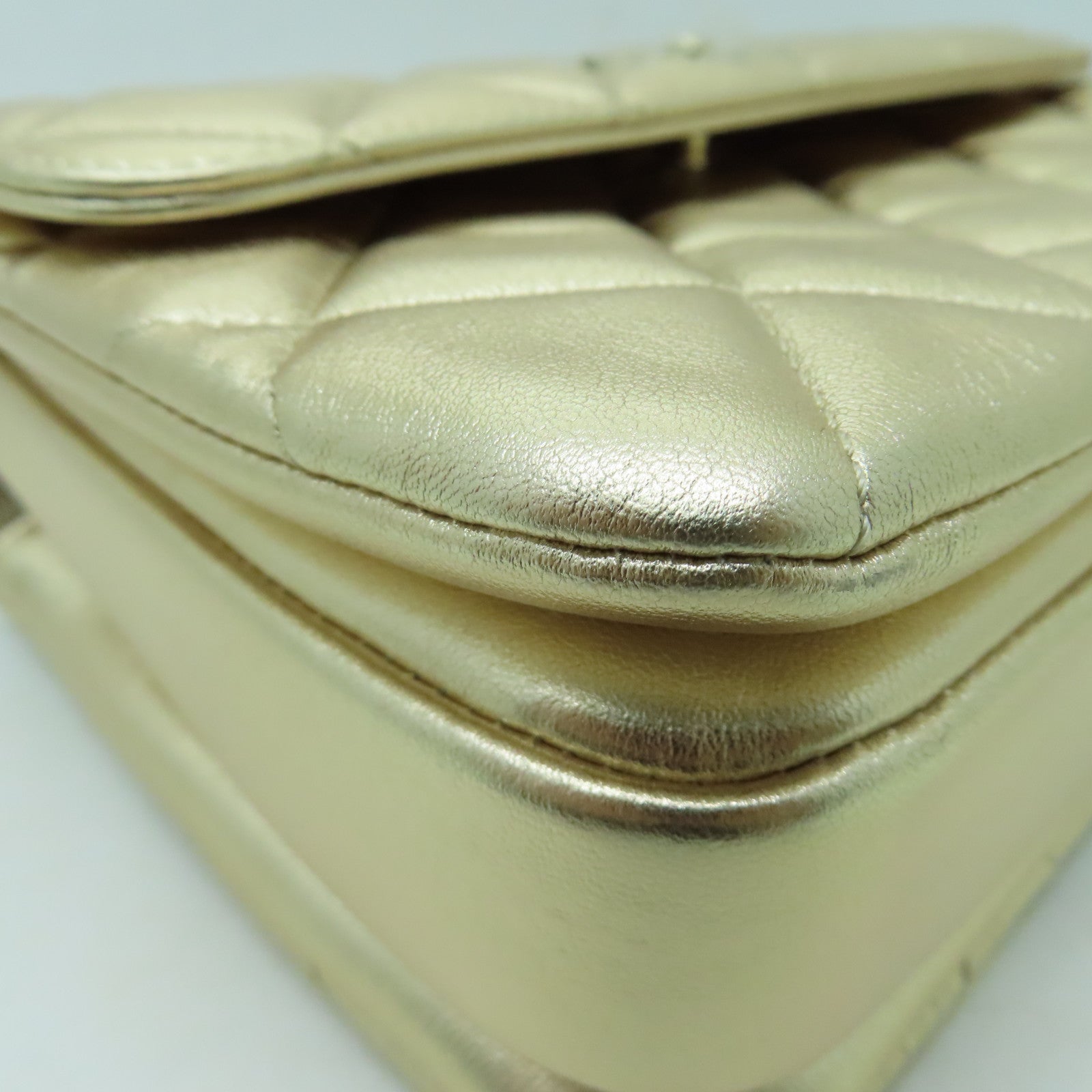 CHANEL 牛皮皮革Shoulder Bag金扣手挽肩背兩用袋金色