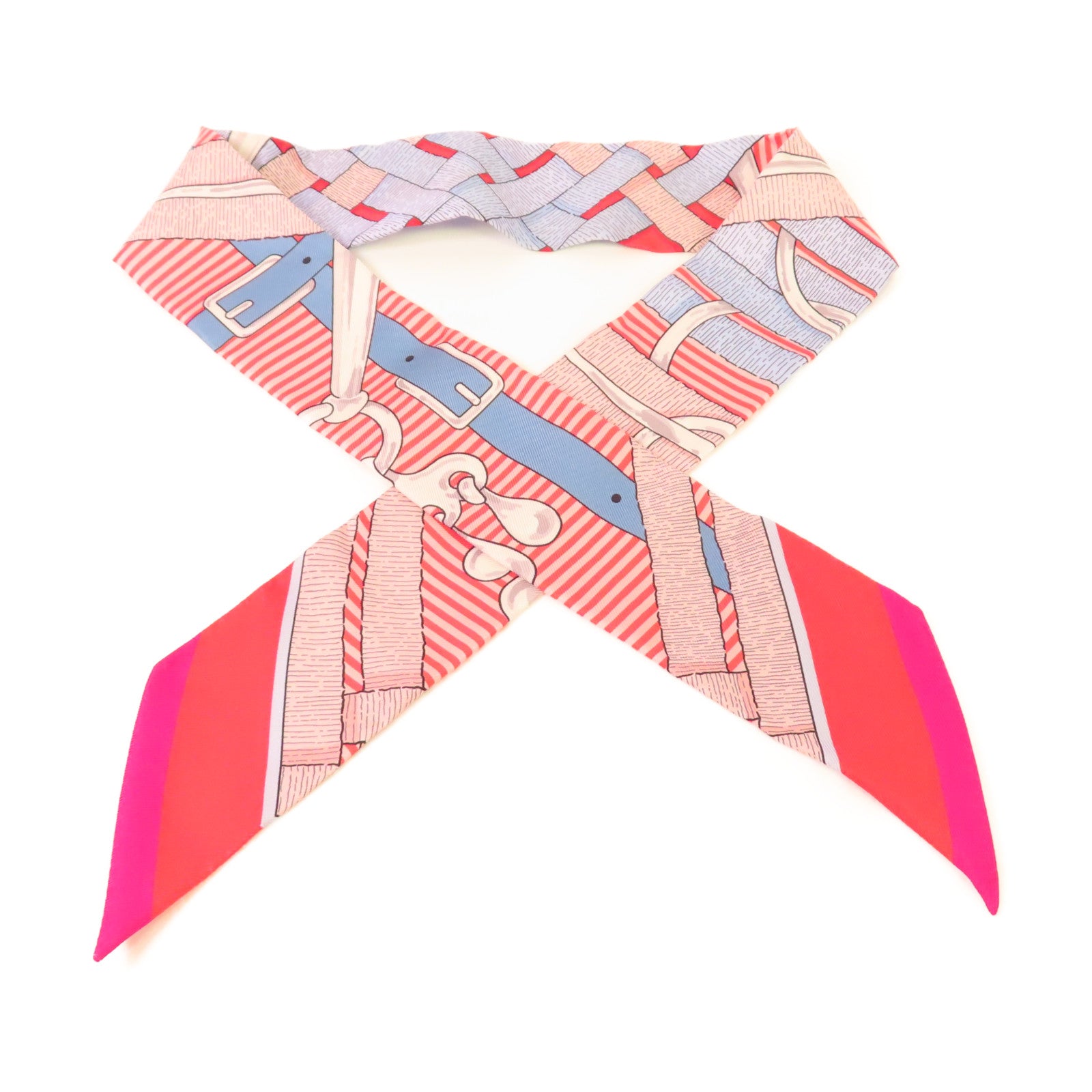 HERMES 絲質Twilly Scarf絲巾紅色/粉紅色/彩色