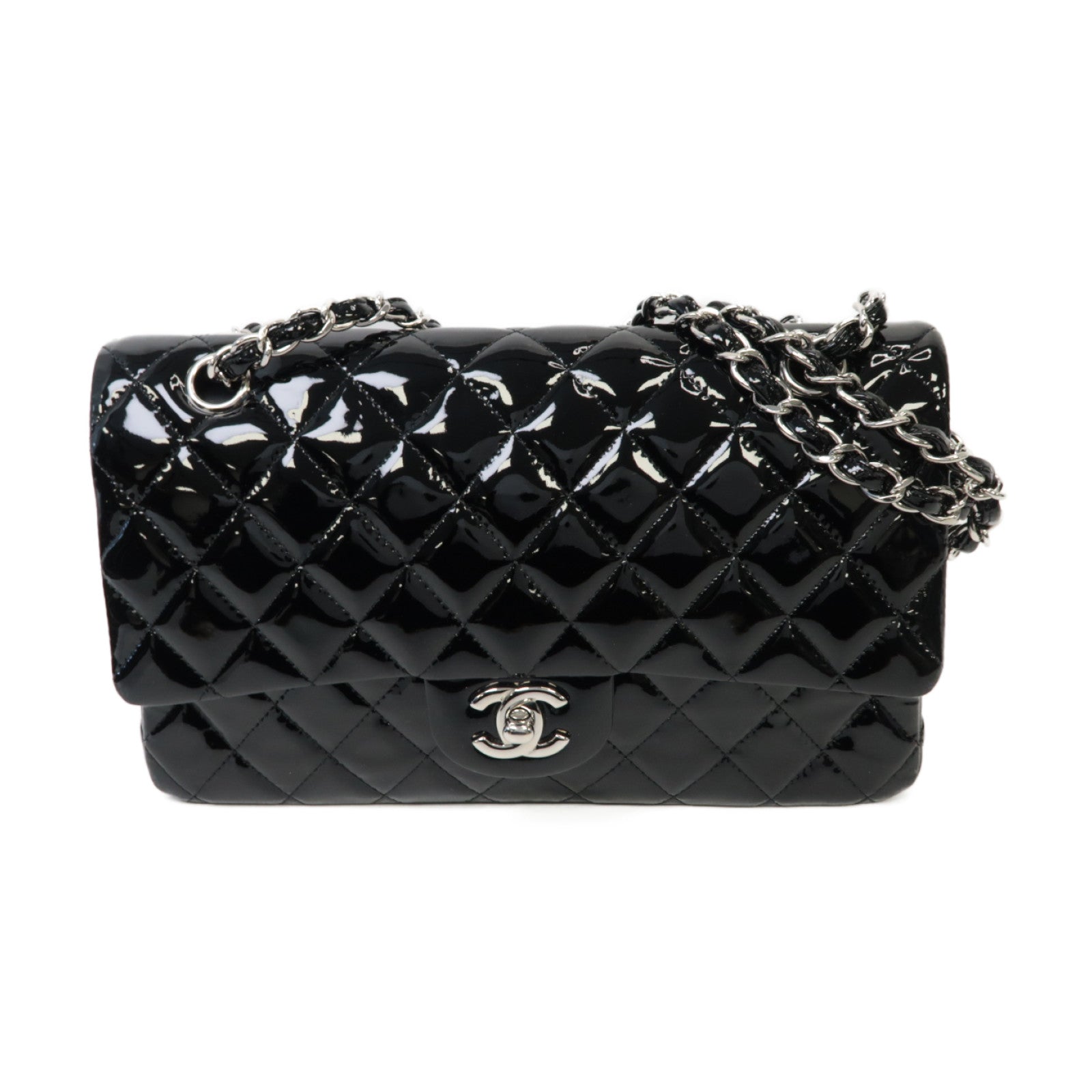 CHANEL 菱格漆皮皮革Classic 25銀扣黒色– Brand Off Hong Kong