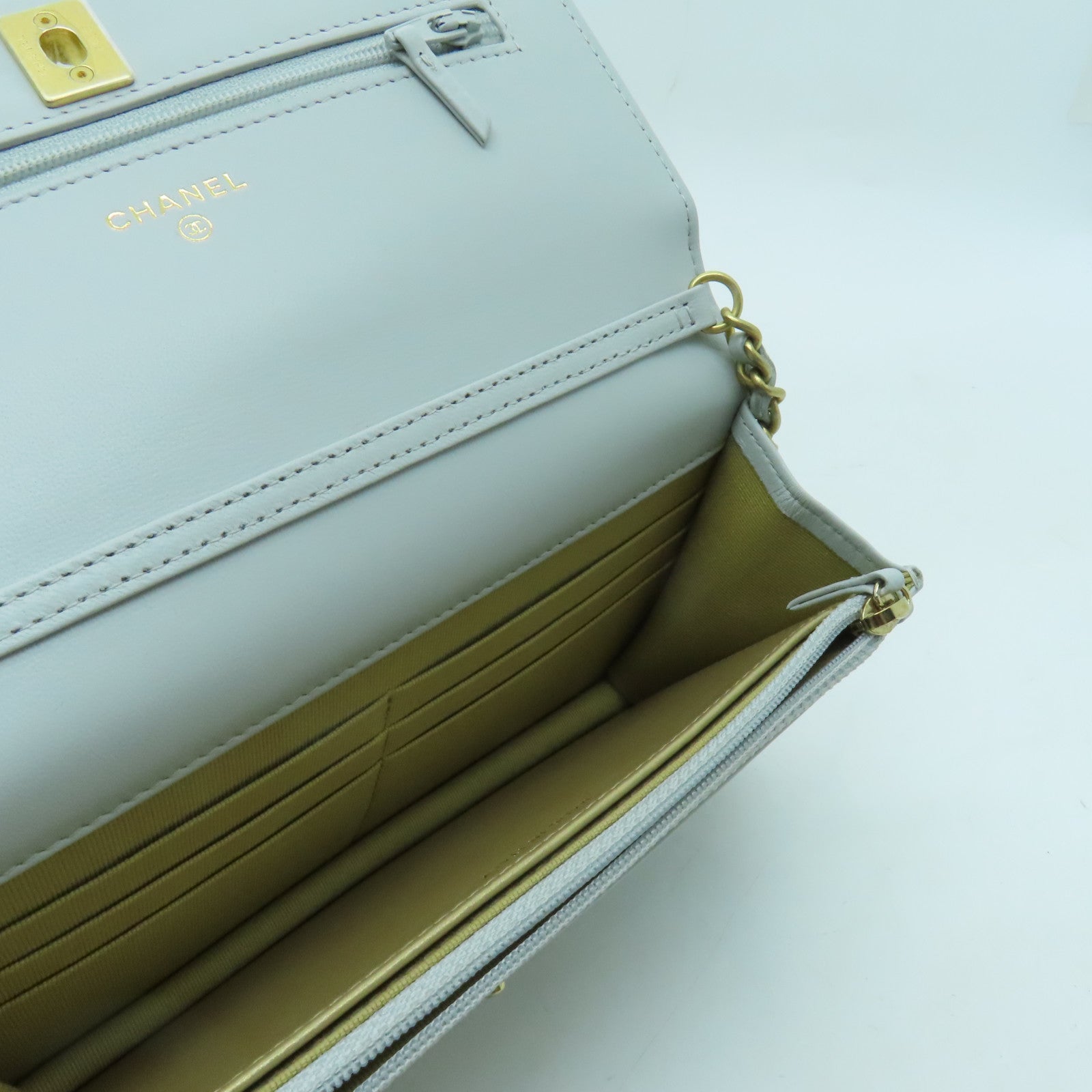 CHANEL rhombus sheepskin leather Woc gold buckle strap shoulder bag light green