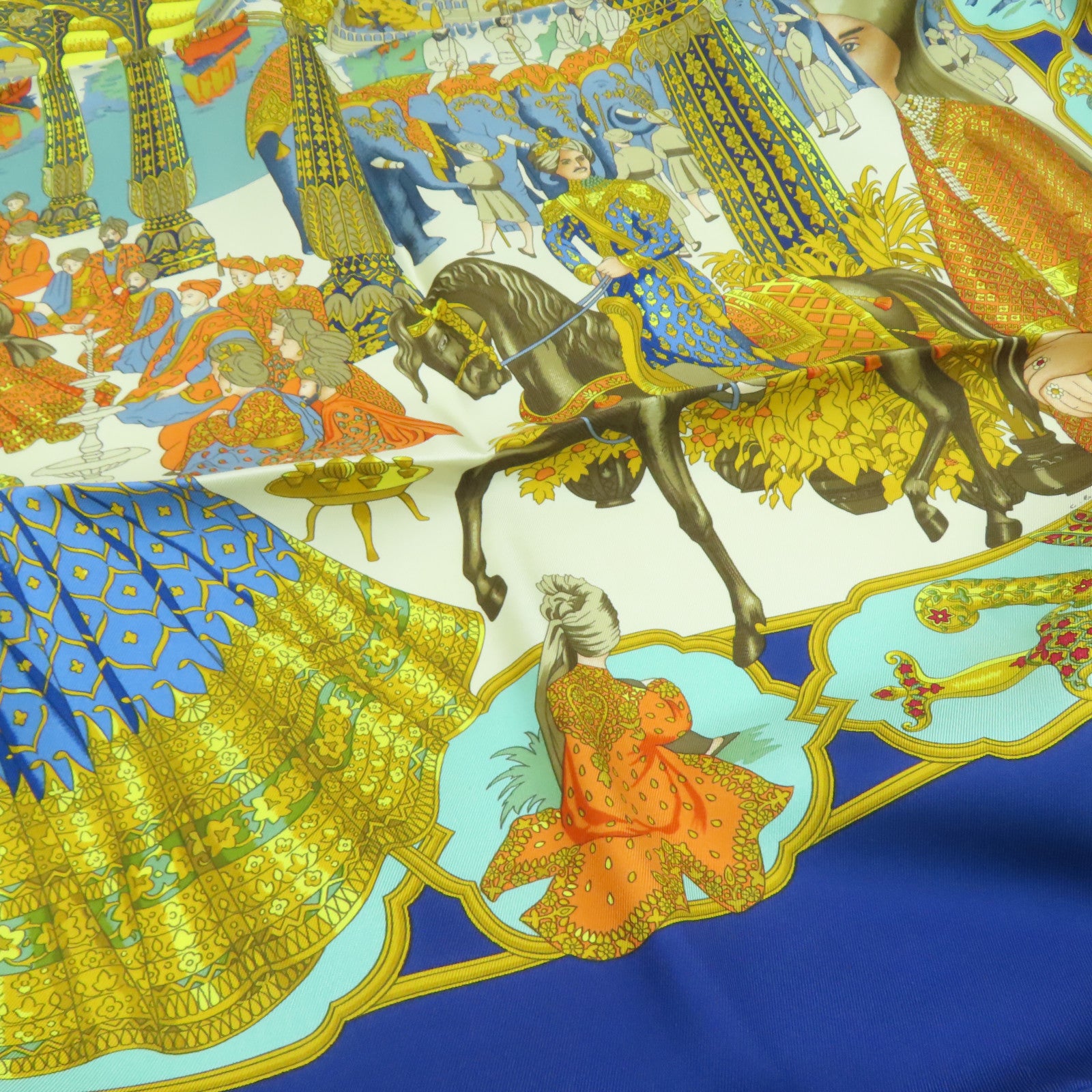 HERMES 丝质Scarf丝巾蓝色橙色90X90cm