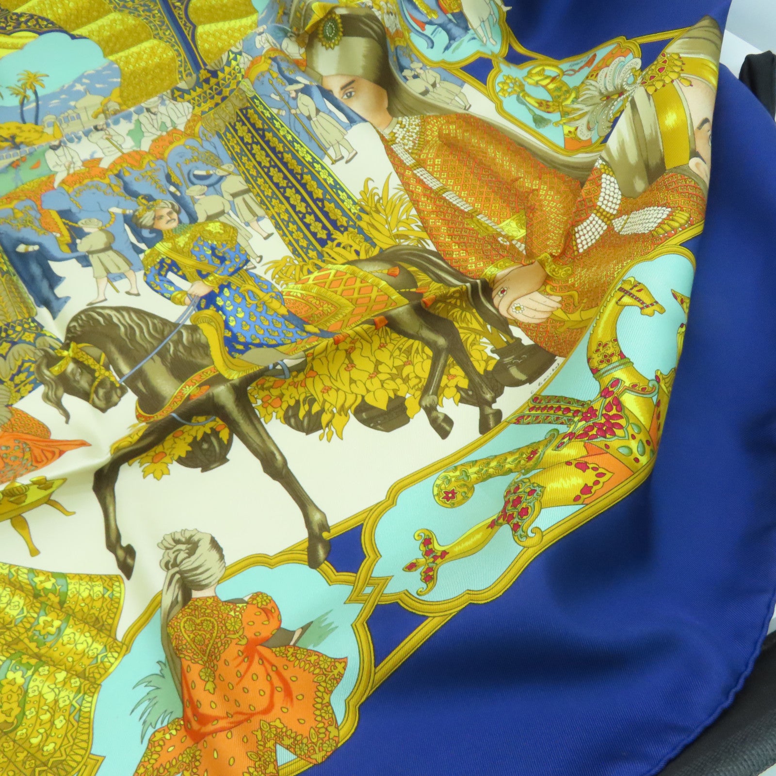 HERMES 丝质Scarf丝巾蓝色橙色90X90cm