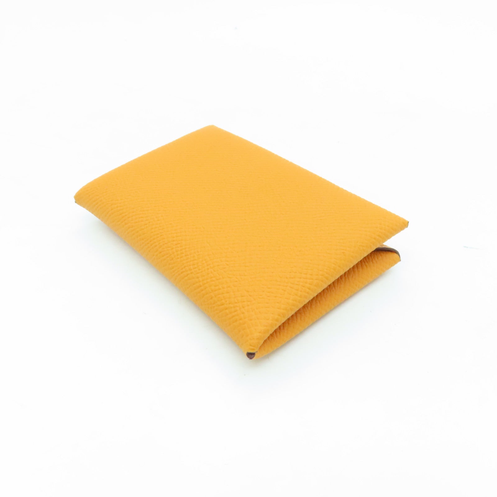 HERMES Veau Epsom Leather Calvi Silver Buckle Card Holder Orange