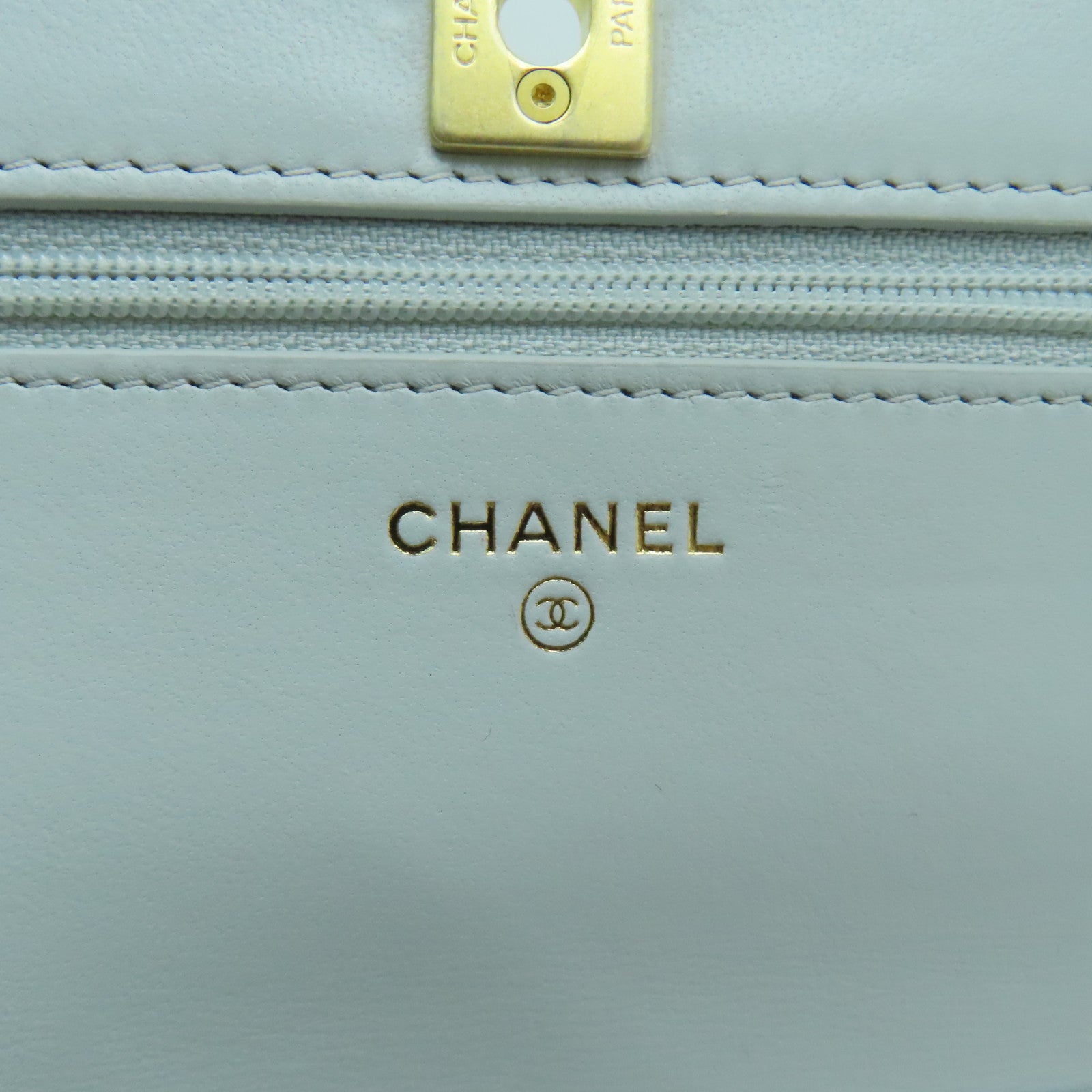 CHANEL rhombus sheepskin leather Woc gold buckle strap shoulder bag light green