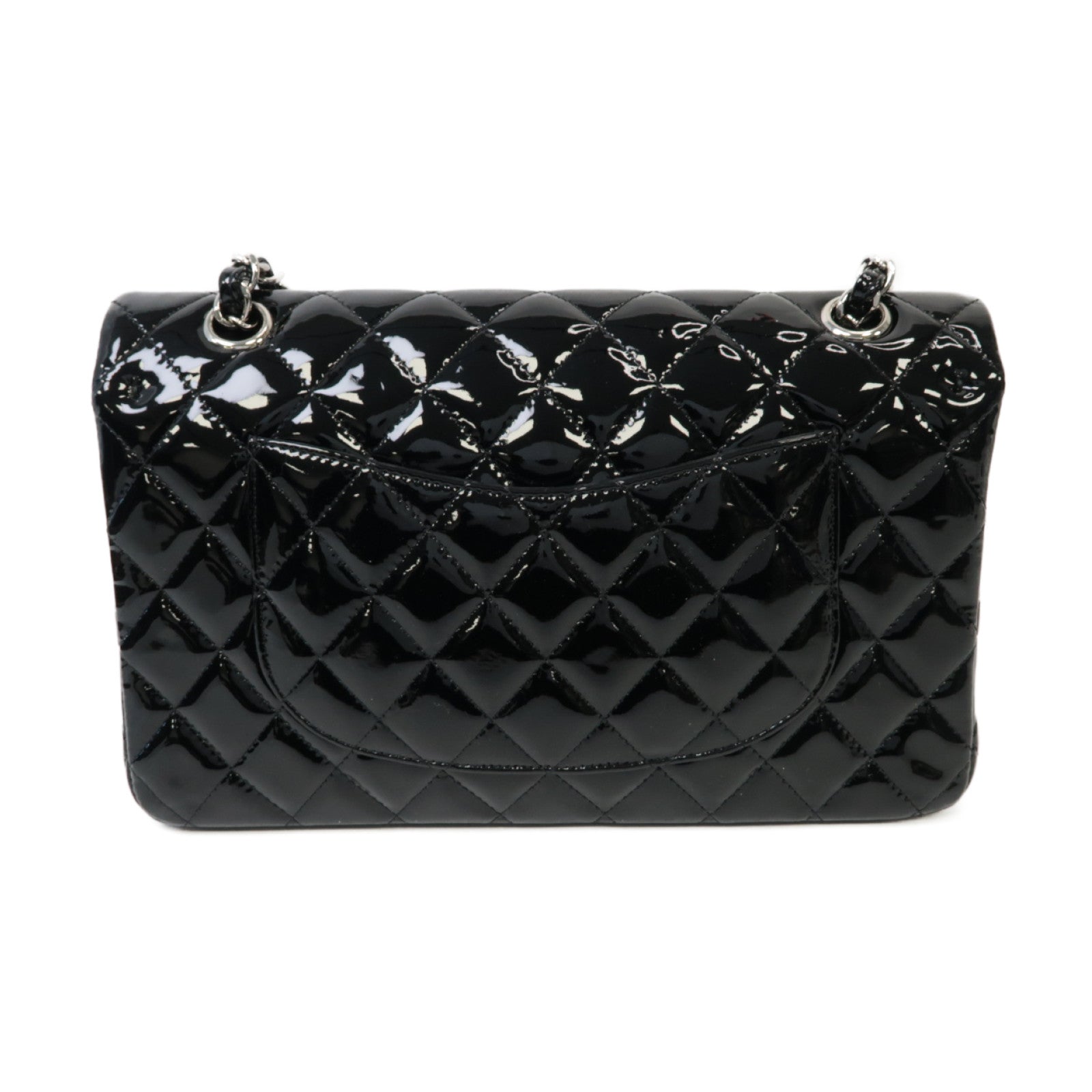 CHANEL 菱格漆皮皮革Classic 25銀扣黒色