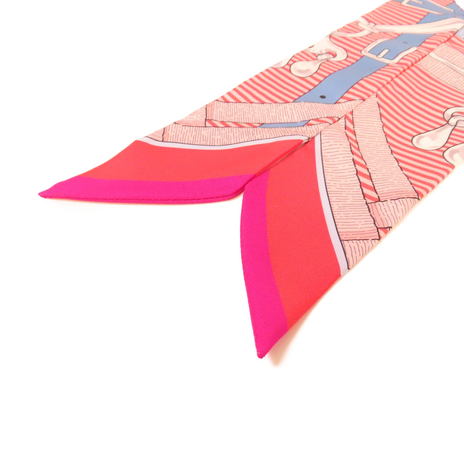 HERMES 絲質Twilly Scarf絲巾紅色/粉紅色/彩色