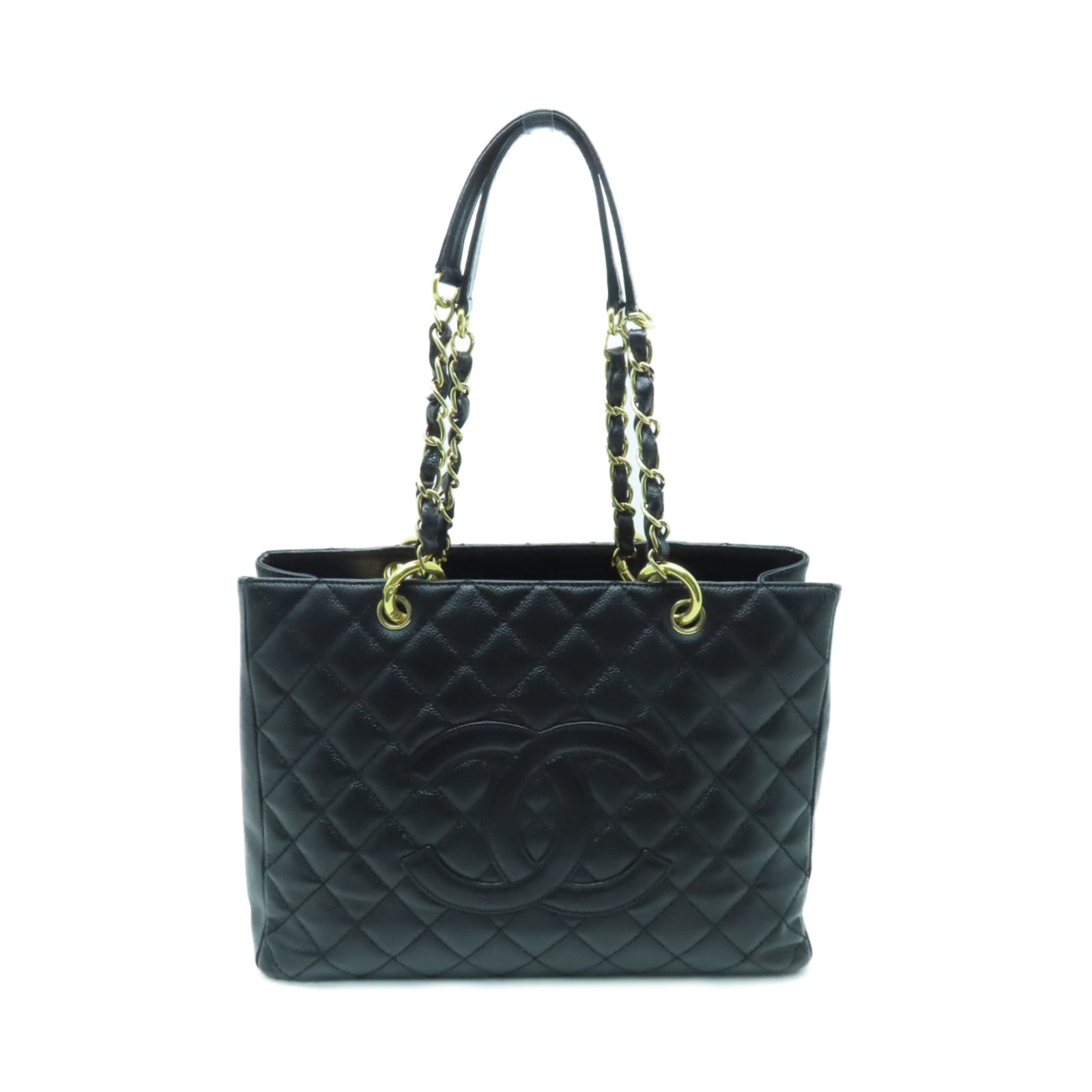 CHANEL 菱格Caviar皮革GST Tote金扣肩背袋黑色