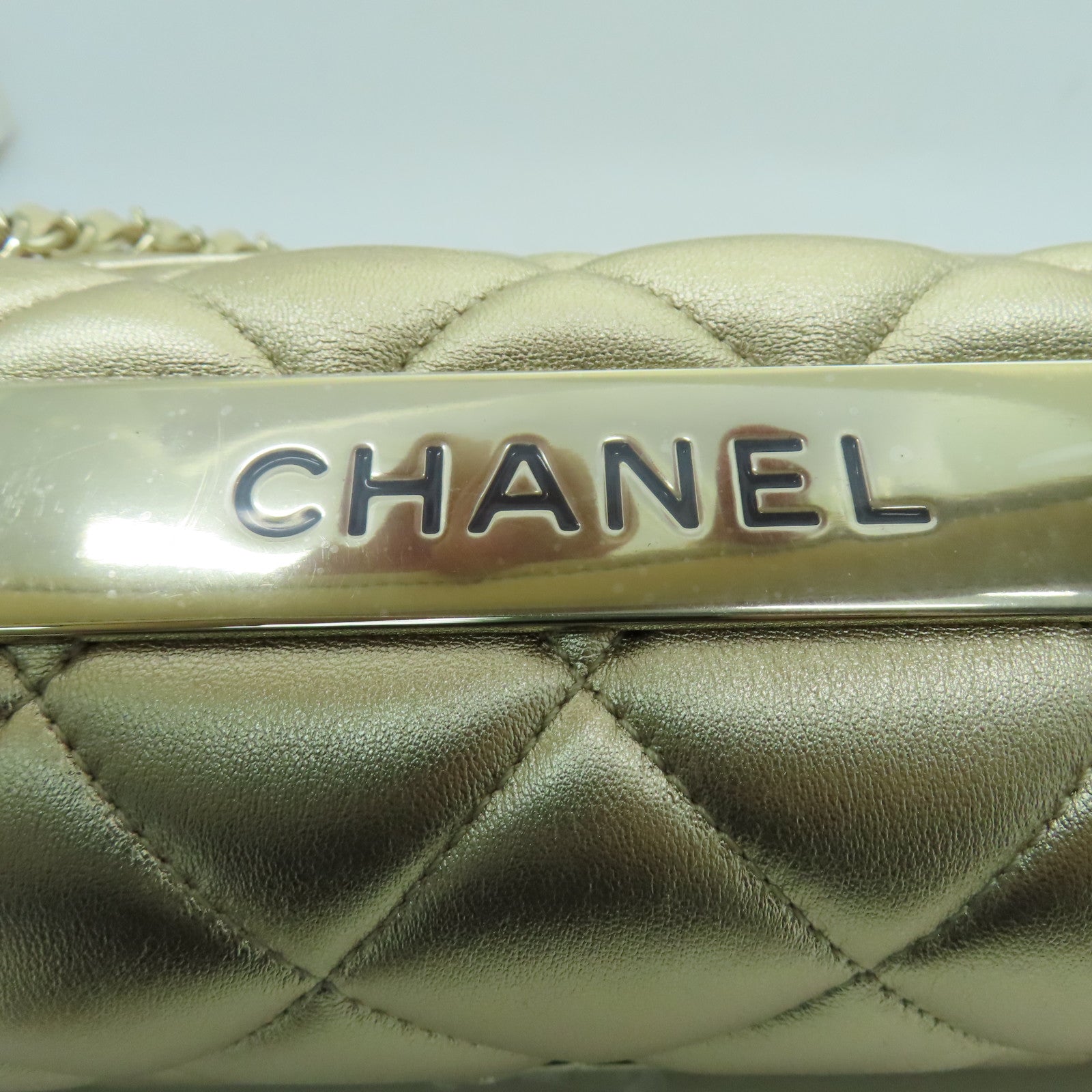 CHANEL 牛皮皮革Shoulder Bag金扣手挽肩背兩用袋金色