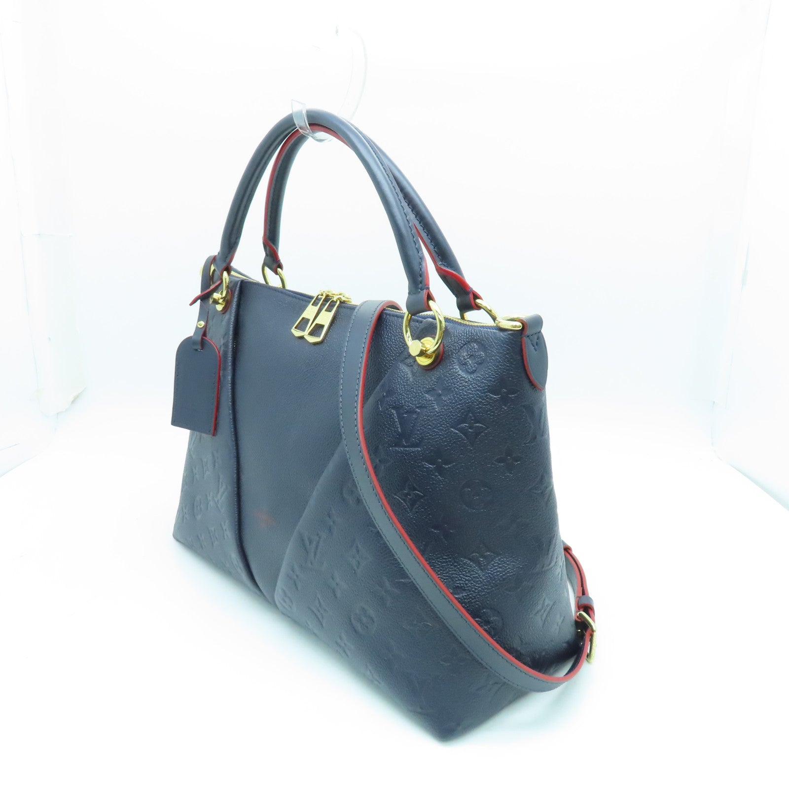 LOUIS VUITTON Monogram Empreinte V Tote MM金扣手挽肩背两用袋深蓝色