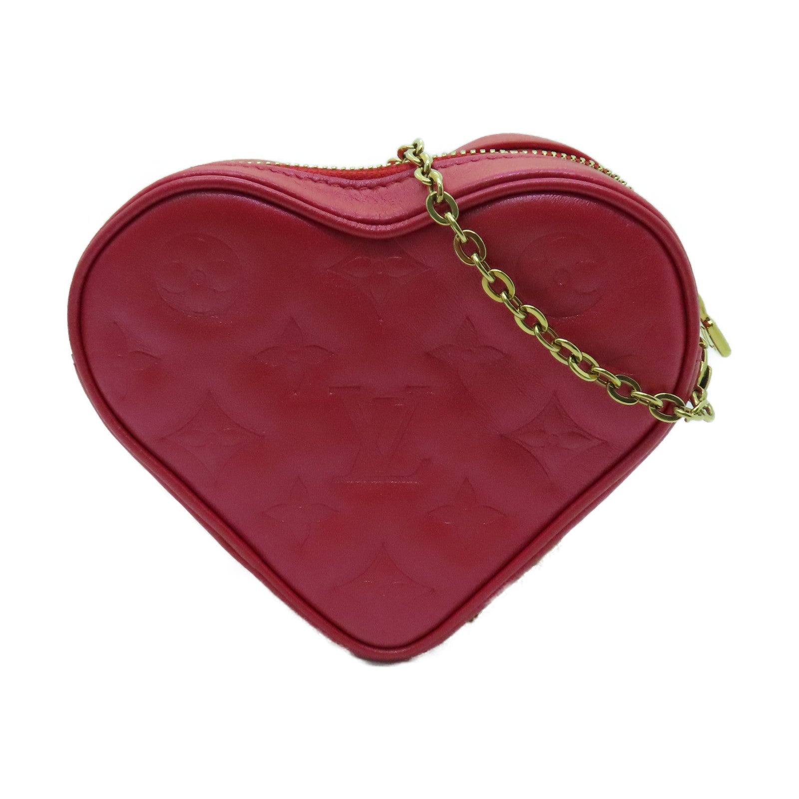 LOUIS VUITTON Monogram Heart On Chain金扣肩背袋红色