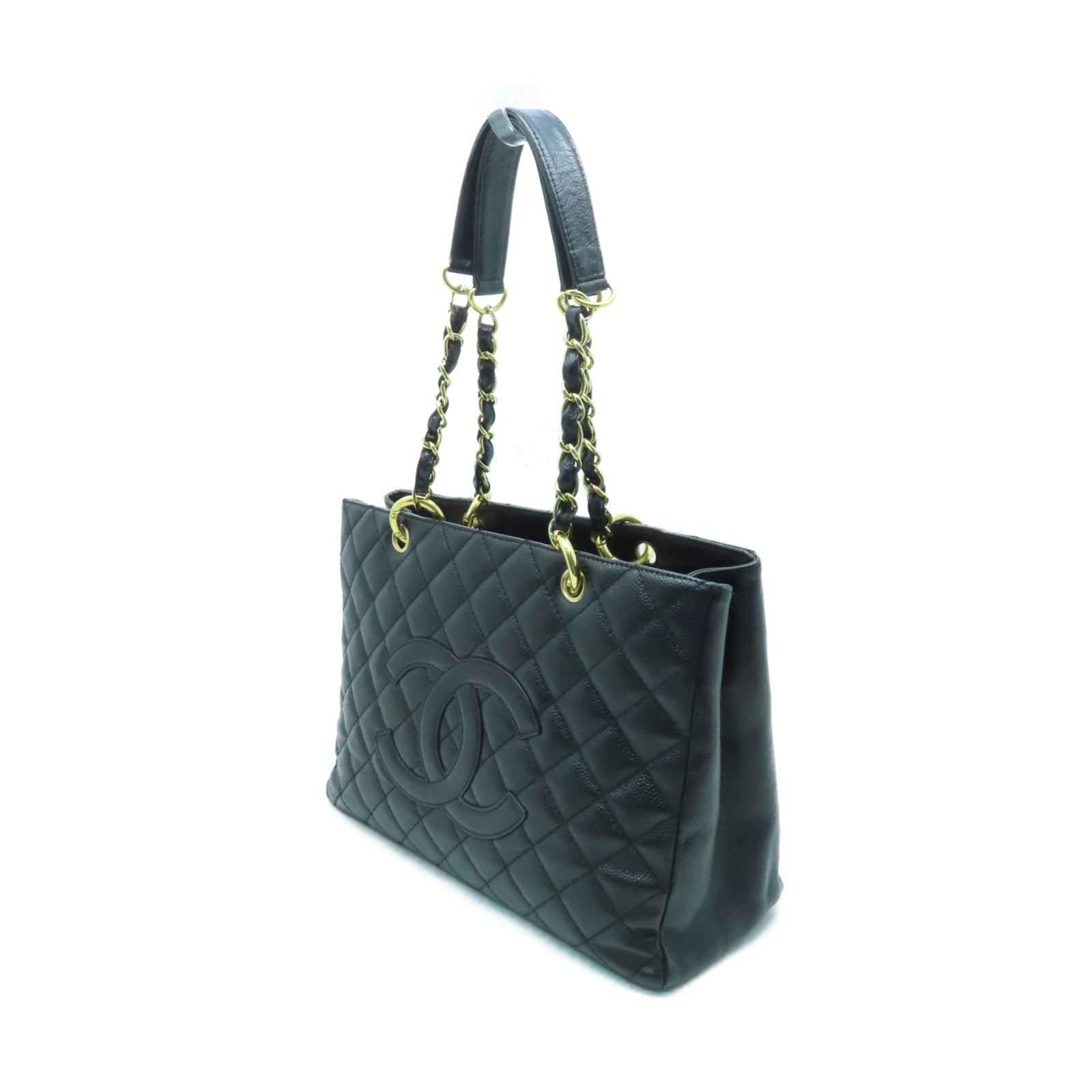 CHANEL 菱格Caviar皮革GST Tote金扣肩背袋黑色