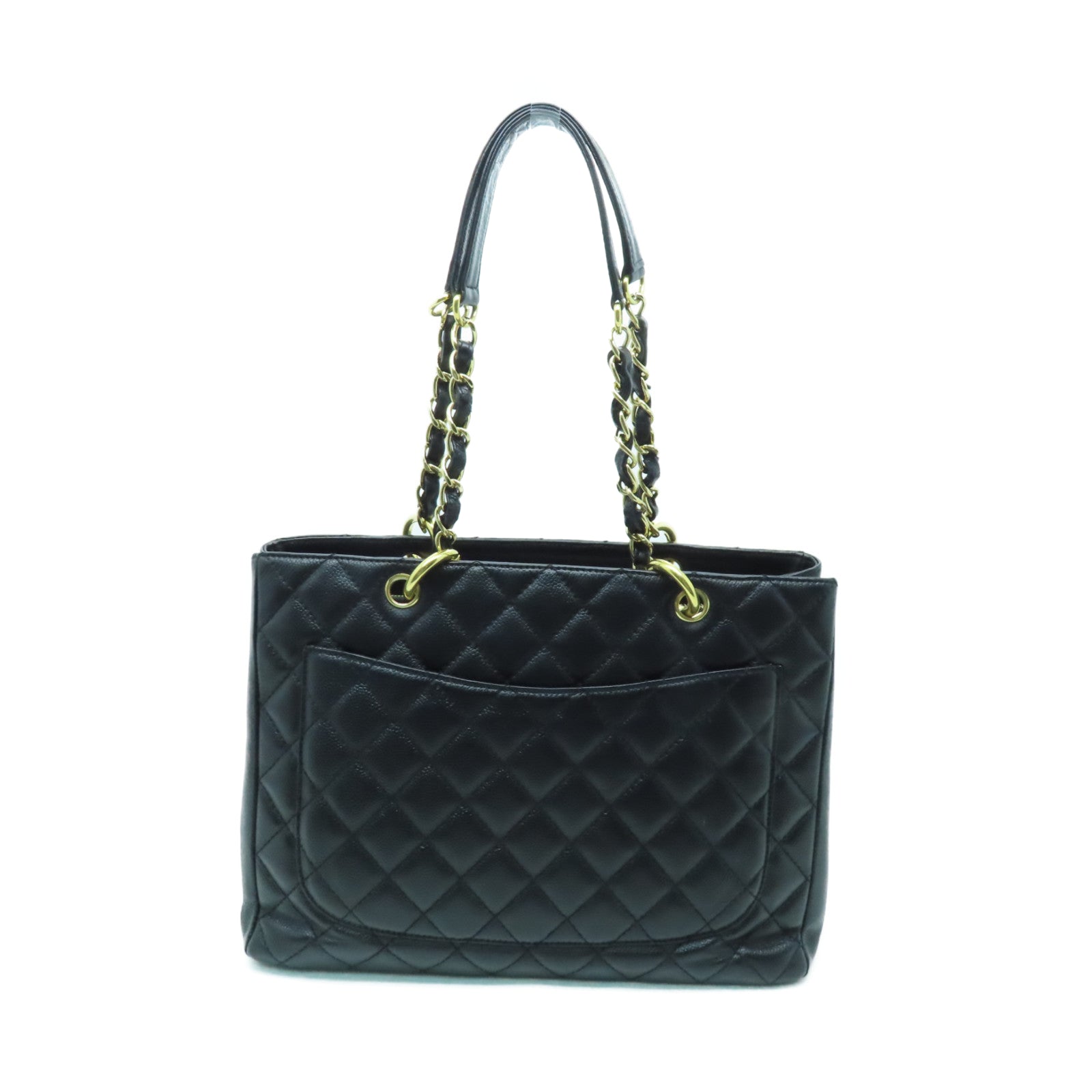 CHANEL 菱格Caviar皮革GST Tote金扣肩背袋黑色