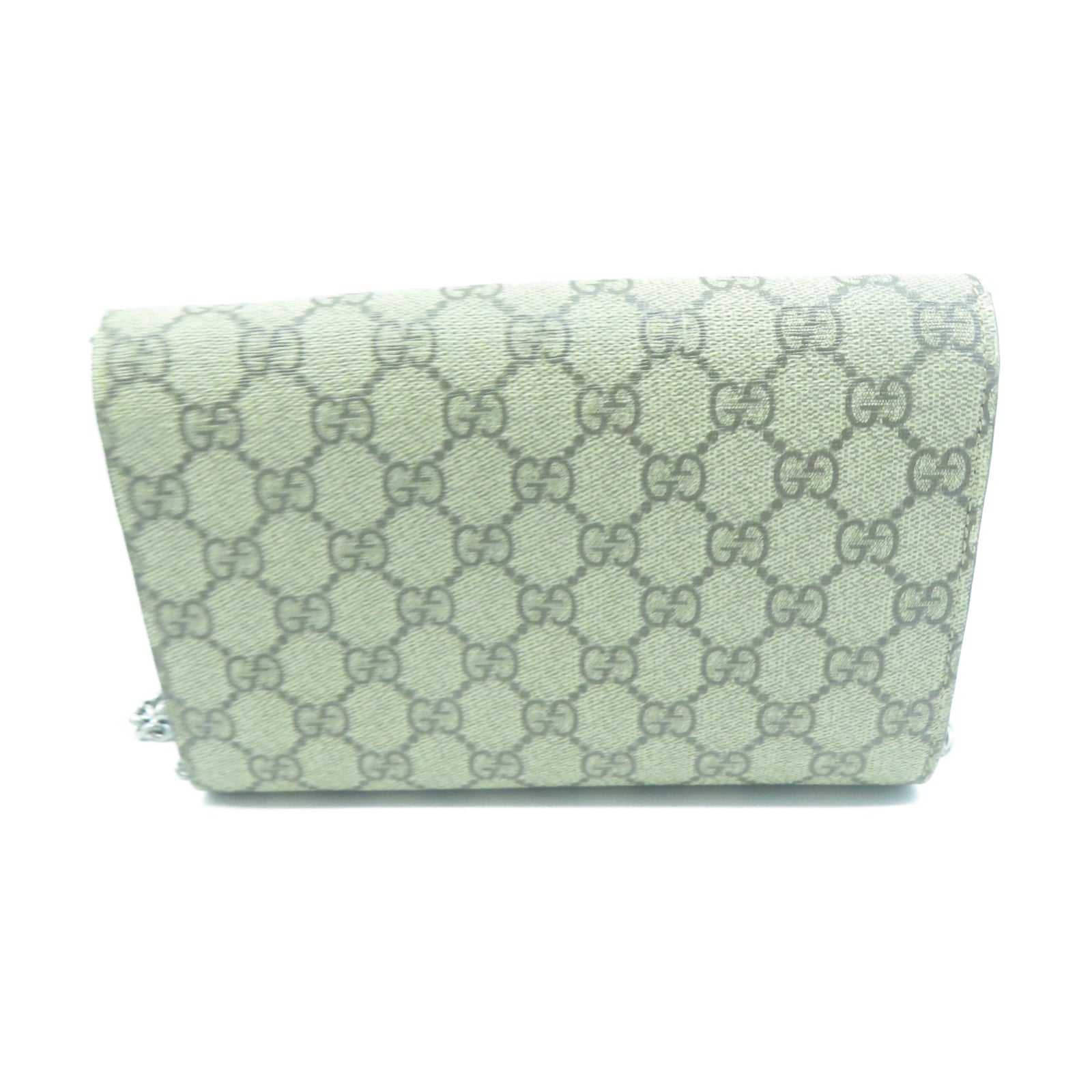 GUCCI 塗層帆布GG Supreme帆布Diongsus Chain Wallet銀扣鏈帶肩背袋米色