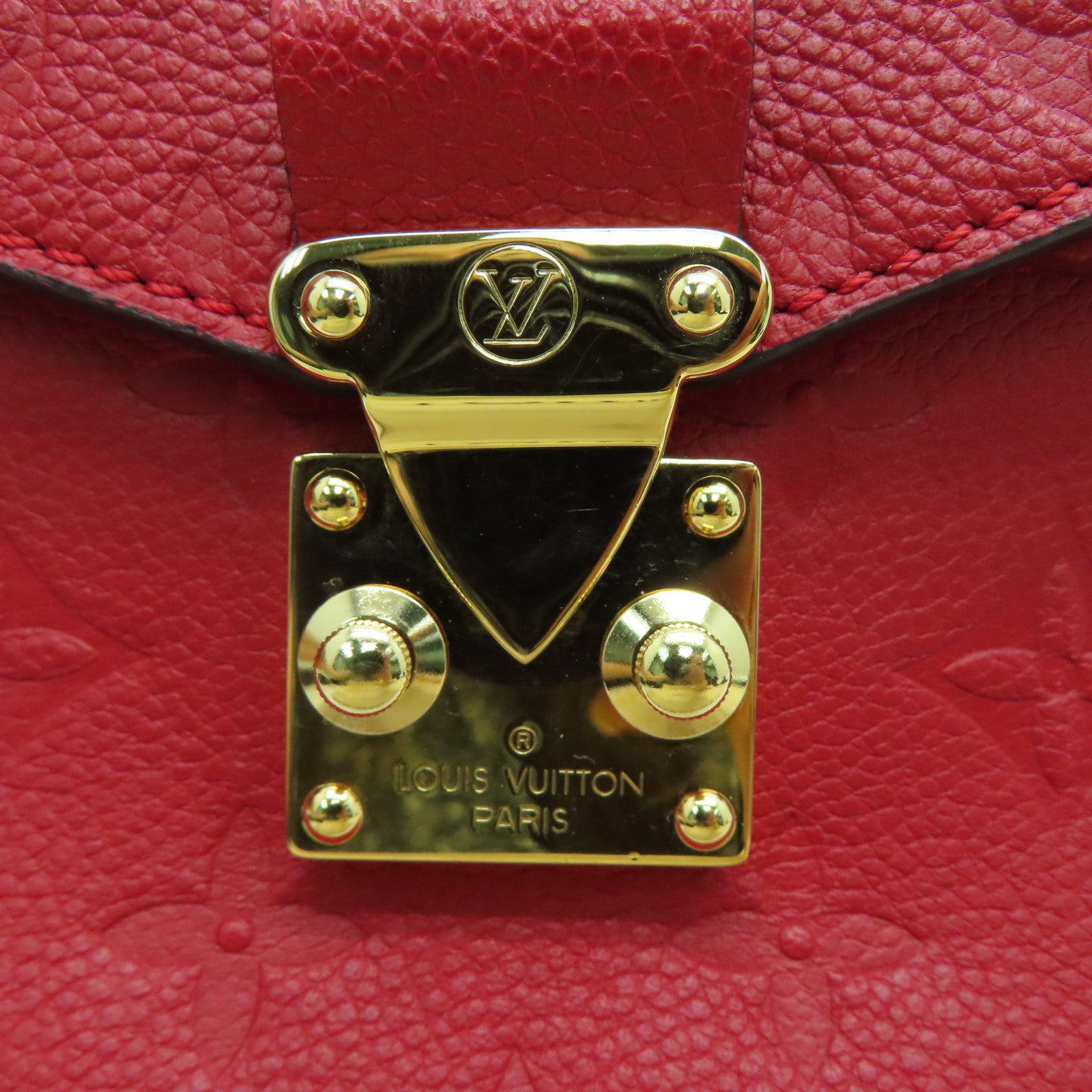 LOUIS VUITTON Monogram Empreinte Pochette Metis Gold Buckle Chain Shoulder Bag Red