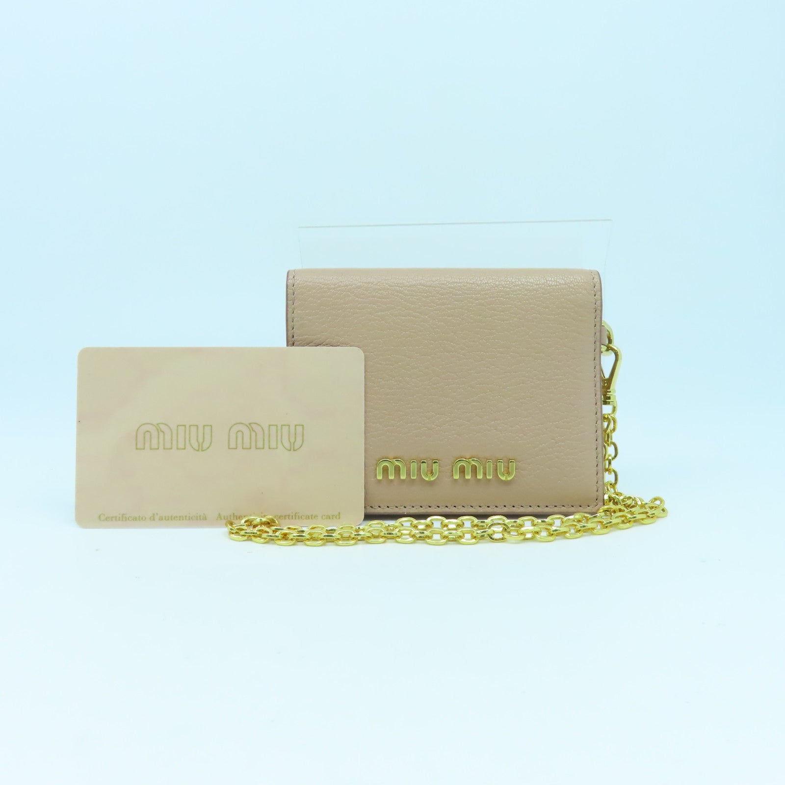 Miu Miu 牛皮皮革Card Case金扣卡片套粉紅色