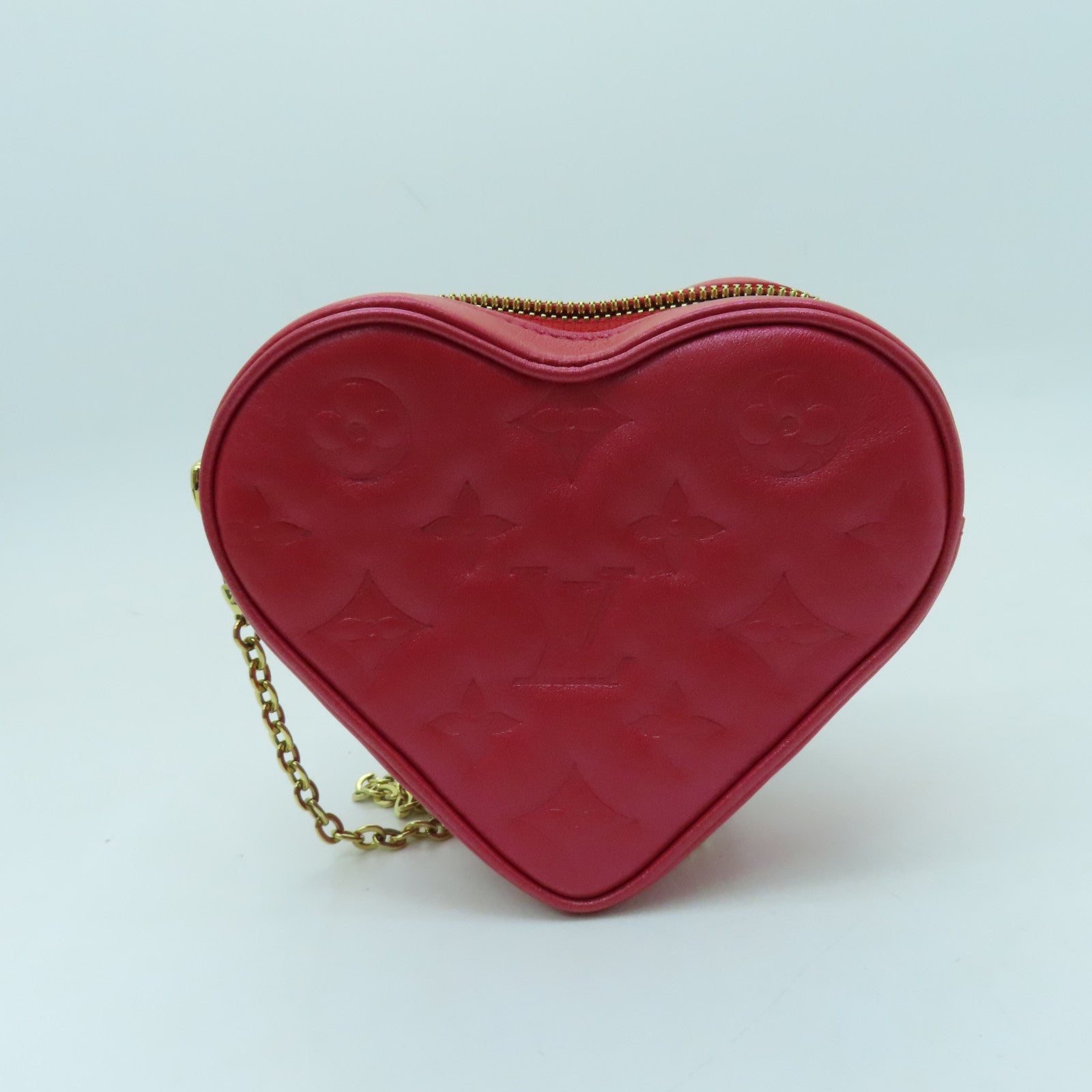 LOUIS VUITTON Monogram Heart On Chain金扣肩背袋红色