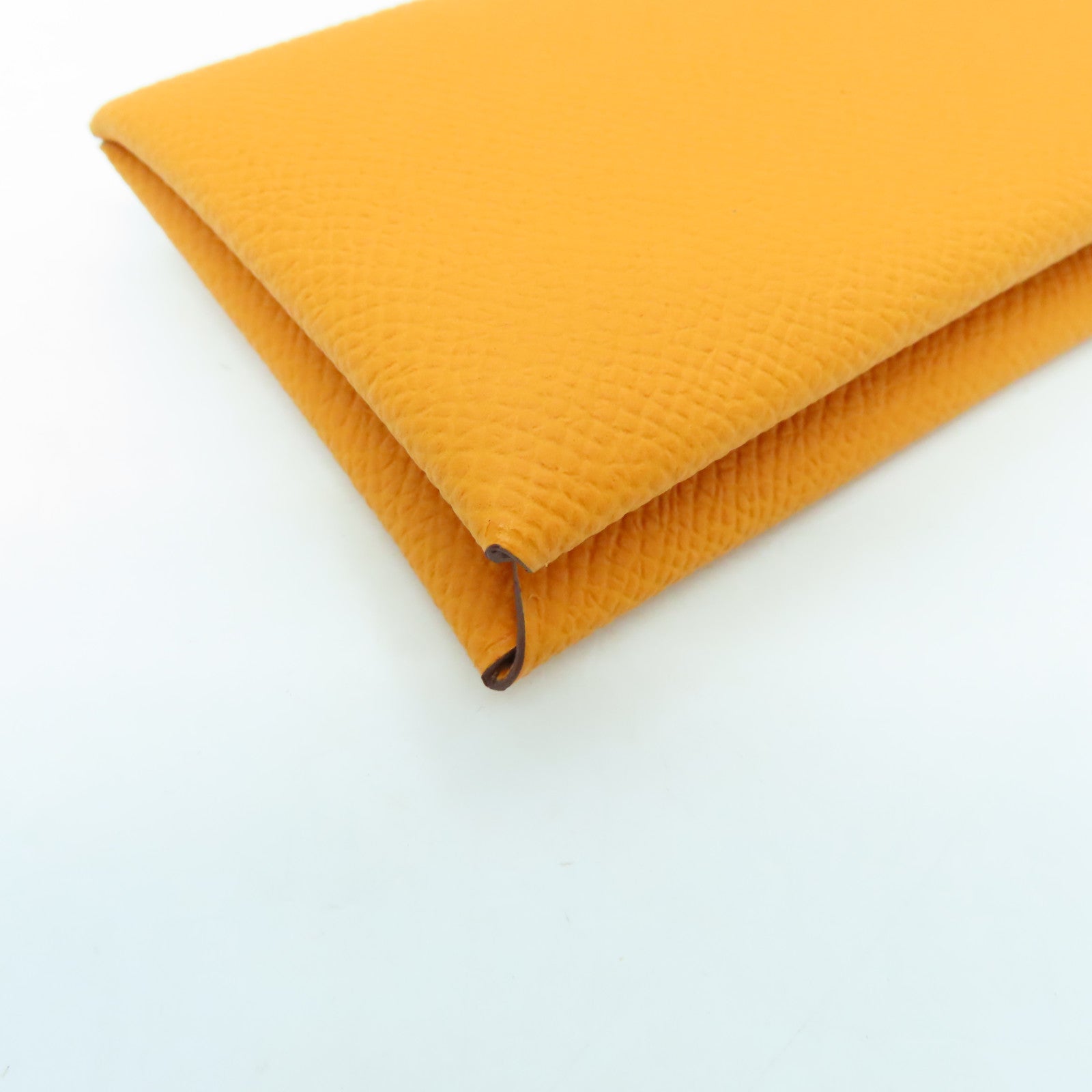 HERMES Veau Epsom Leather Calvi Silver Buckle Card Holder Orange