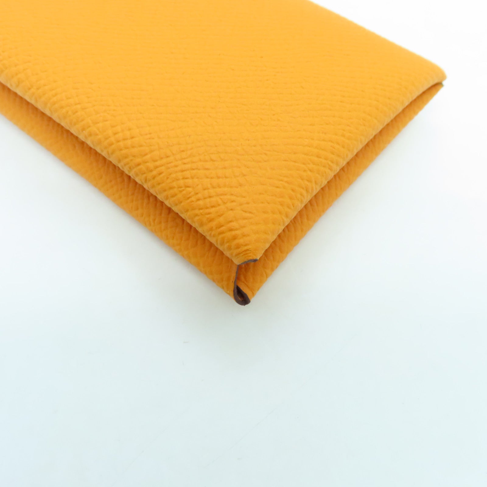 HERMES Veau Epsom Leather Calvi Silver Buckle Card Holder Orange