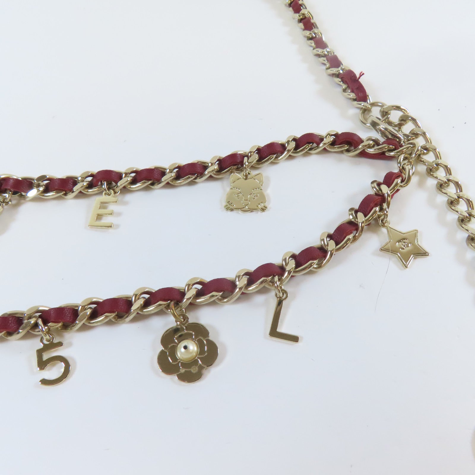 CHANEL 羊皮皮革/金屬Chain Belt金扣鏈帶紅色/金色