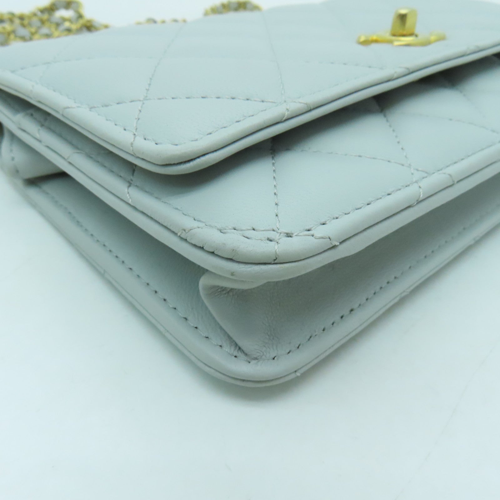 CHANEL rhombus sheepskin leather Woc gold buckle strap shoulder bag light green