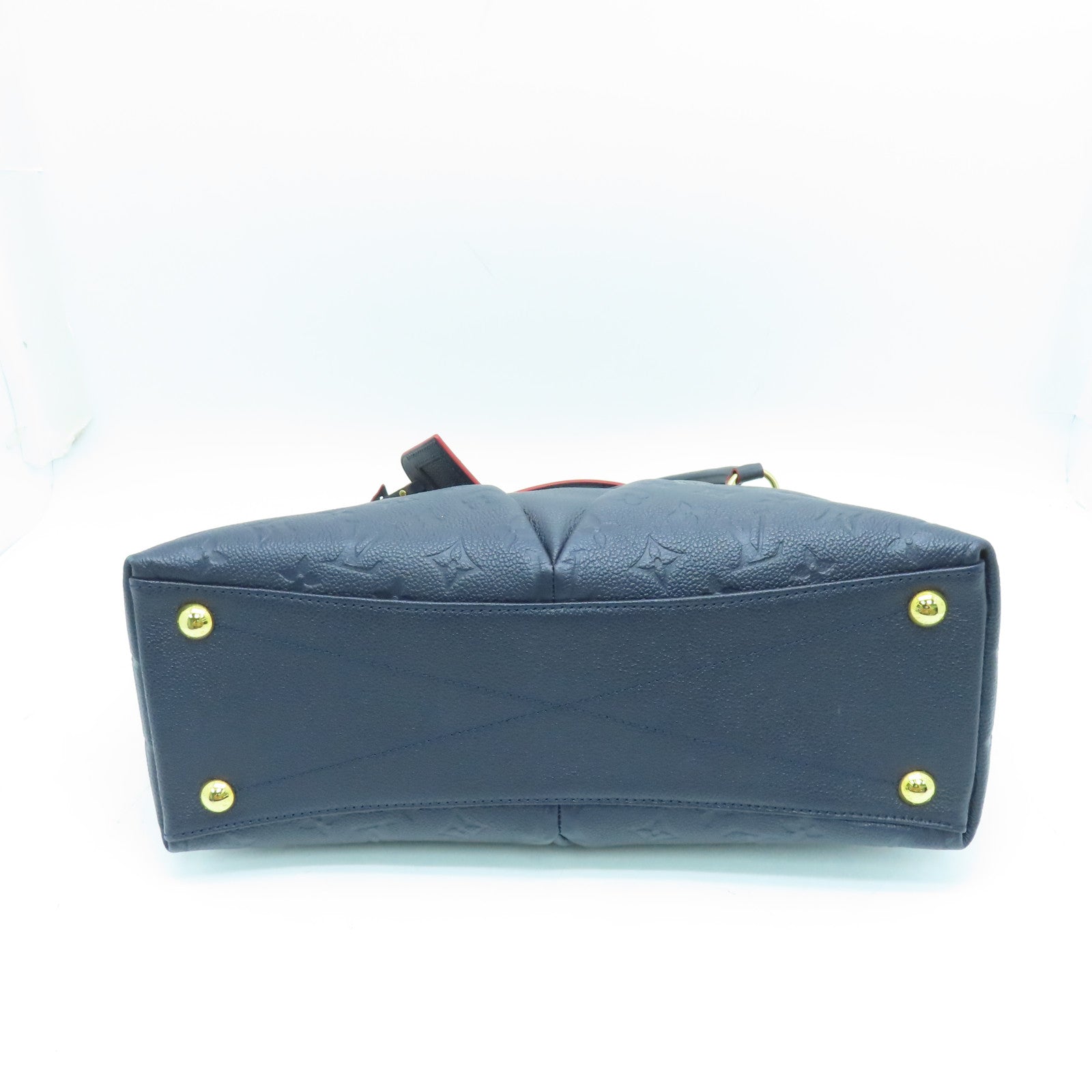 LOUIS VUITTON Monogram Empreinte V Tote MM金扣手挽肩背两用袋深蓝色
