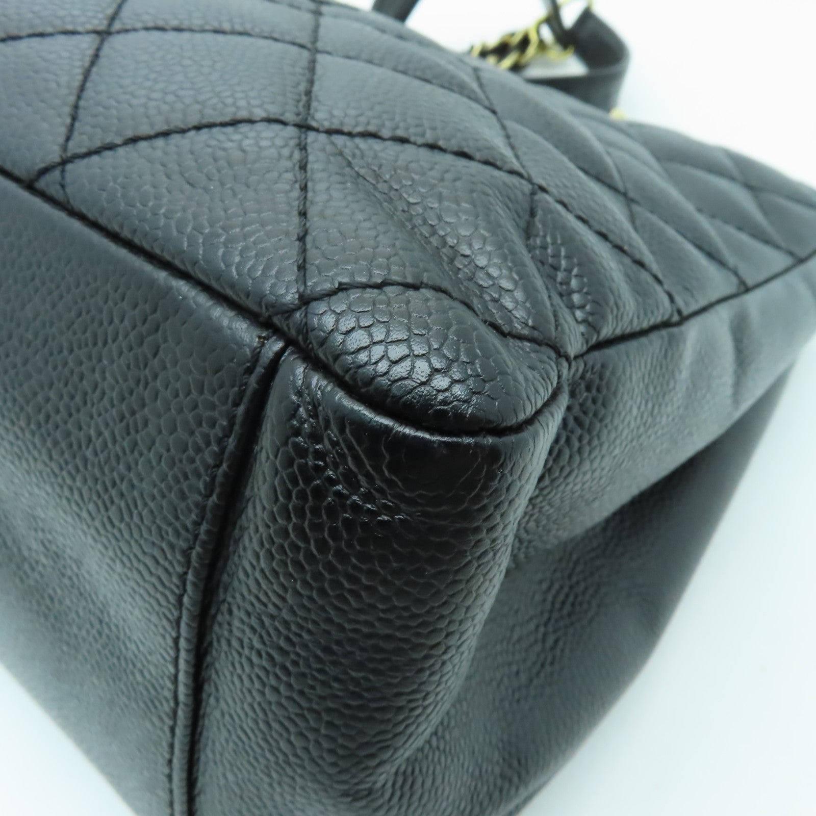 CHANEL 菱格Caviar皮革GST Tote金扣肩背袋黑色
