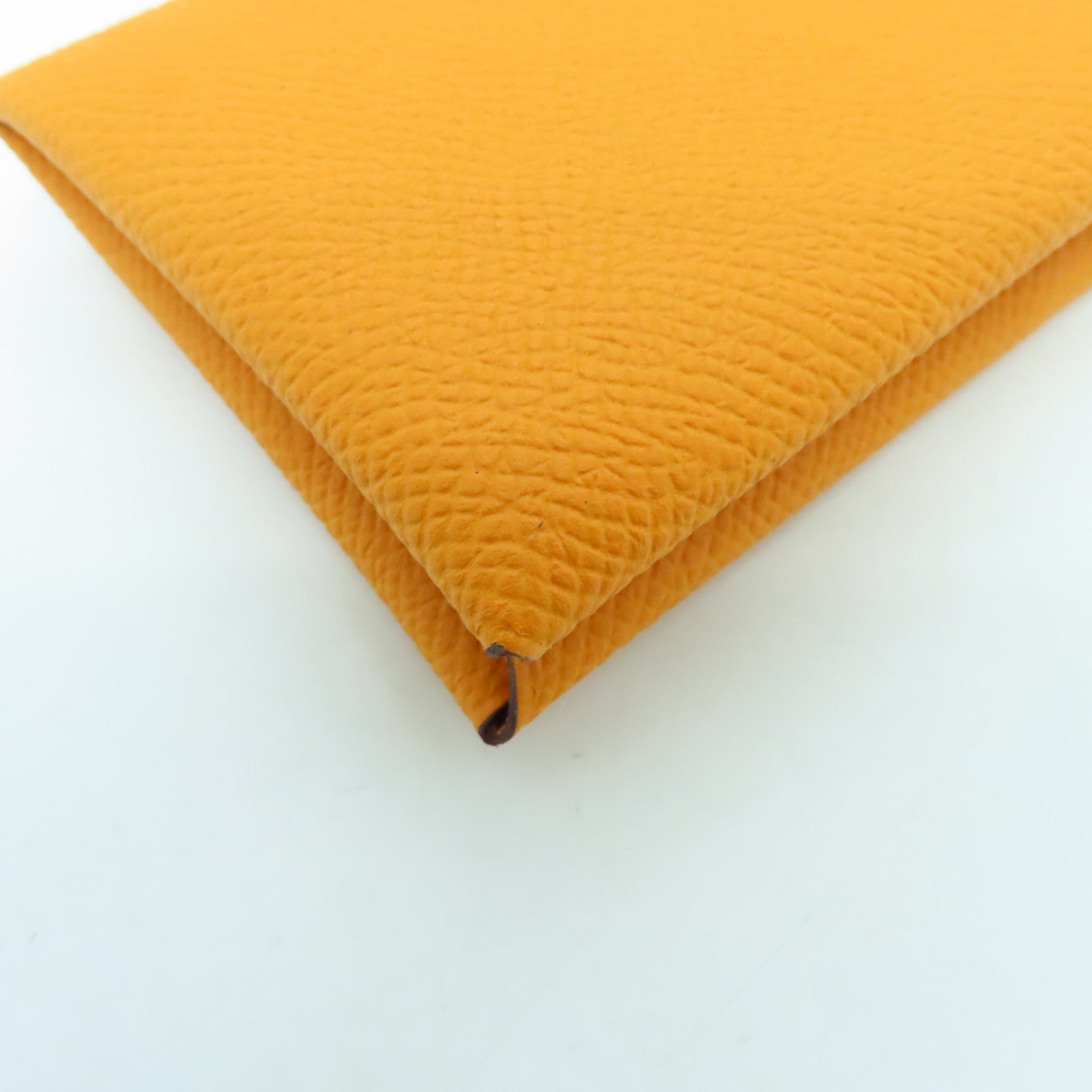 HERMES Veau Epsom Leather Calvi Silver Buckle Card Holder Orange