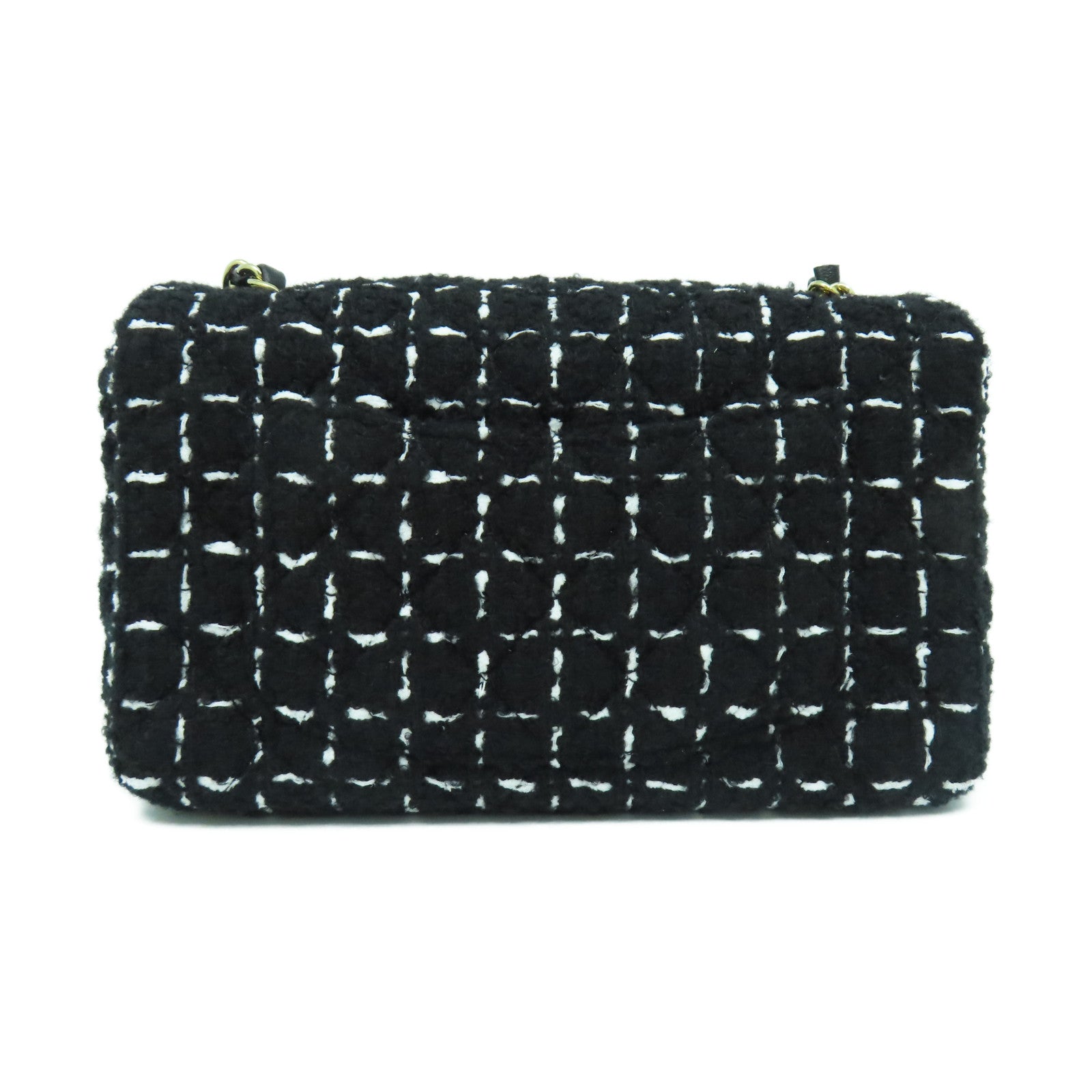 CHANEL 菱格斜紋軟呢Mini 20 Chain Shoulder Bag銀扣鏈帶肩背袋黑色/白色