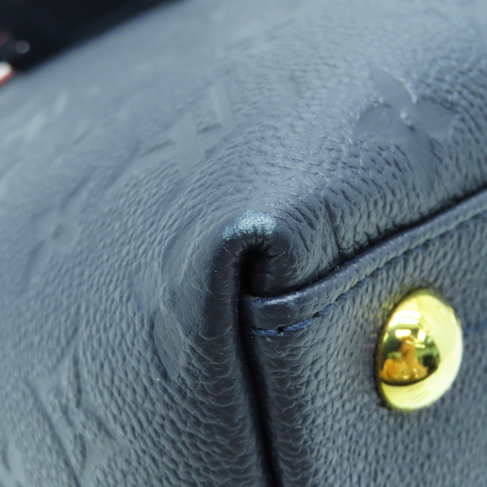 LOUIS VUITTON Monogram Empreinte V Tote MM金扣手挽肩背两用袋深蓝色