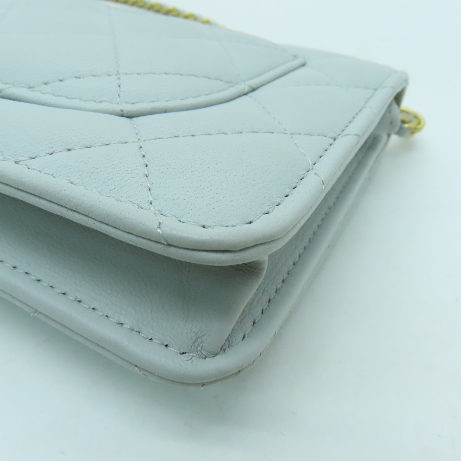 CHANEL rhombus sheepskin leather Woc gold buckle strap shoulder bag light green