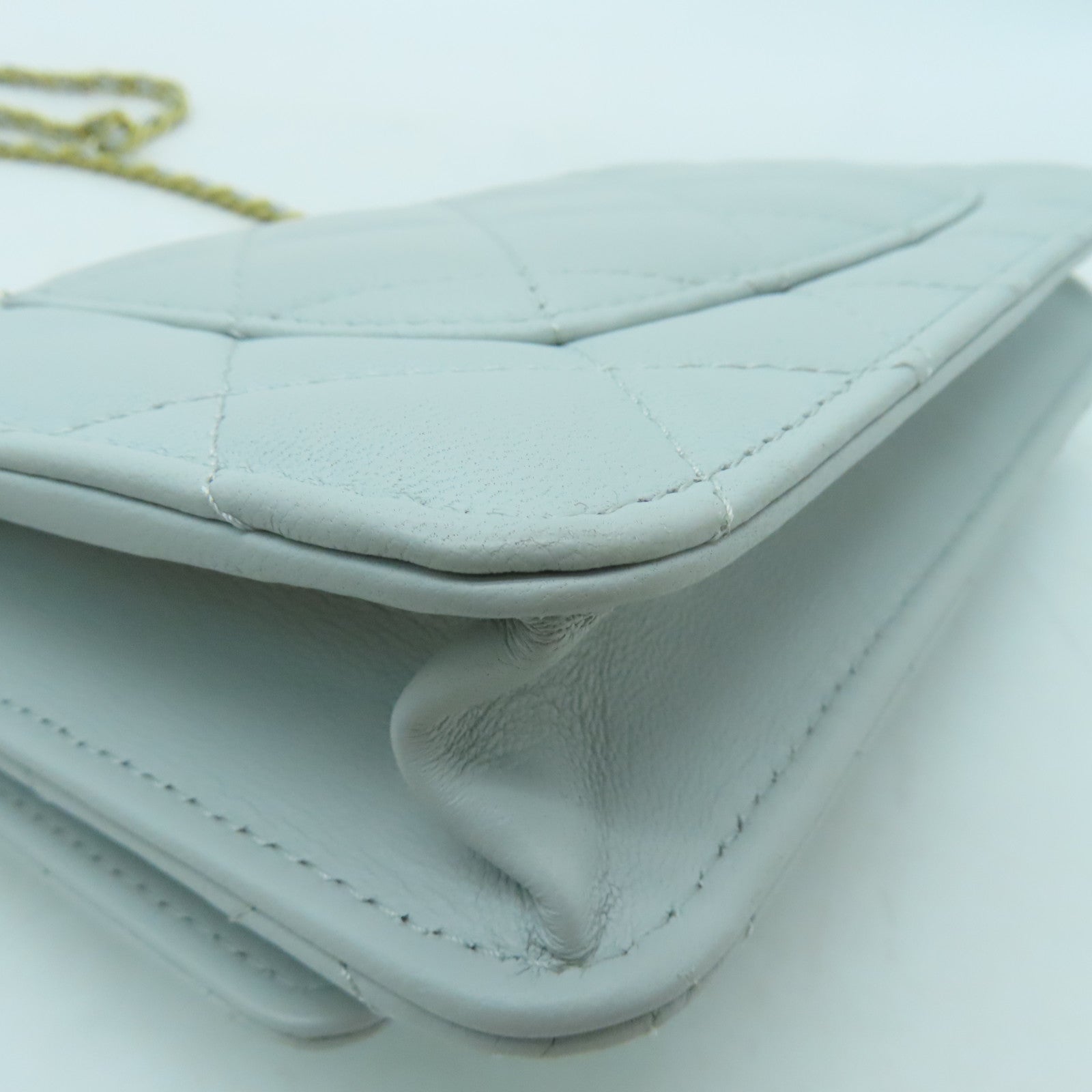 CHANEL rhombus sheepskin leather Woc gold buckle strap shoulder bag light green