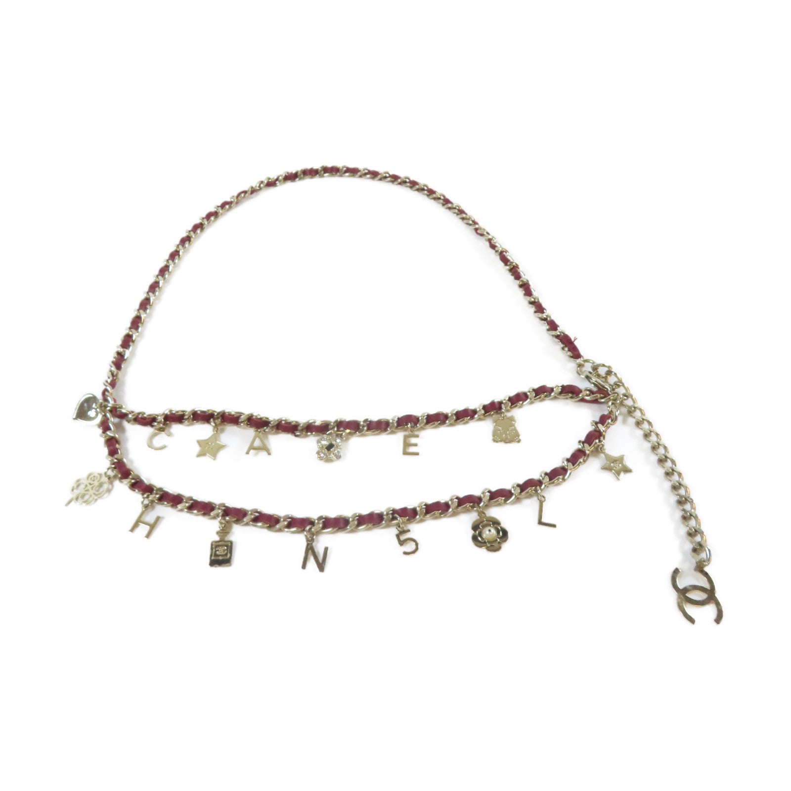 CHANEL 羊皮皮革/金屬Chain Belt金扣鏈帶紅色/金色