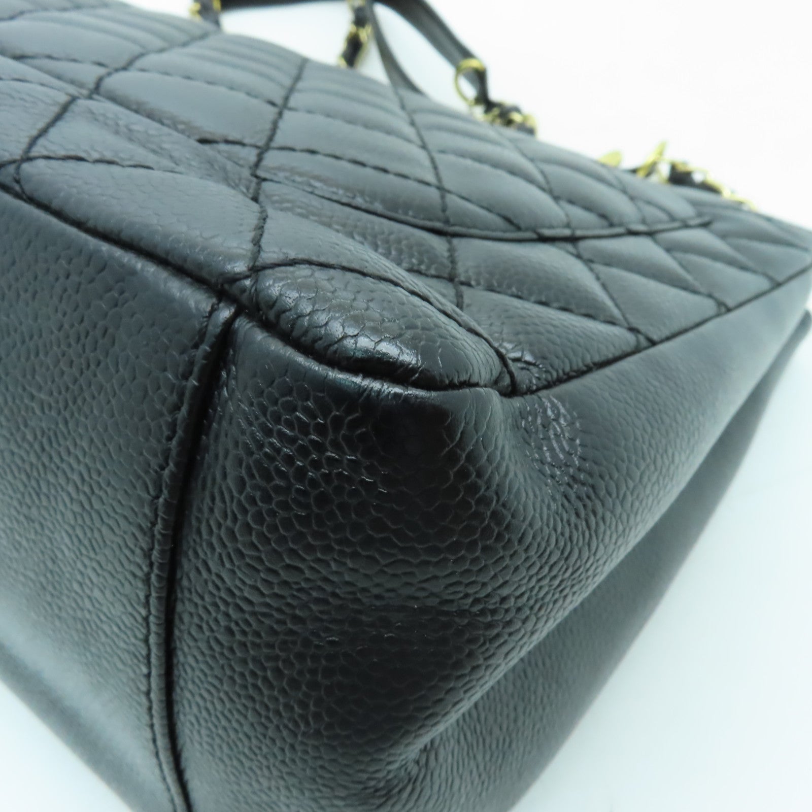 CHANEL 菱格Caviar皮革GST Tote金扣肩背袋黑色