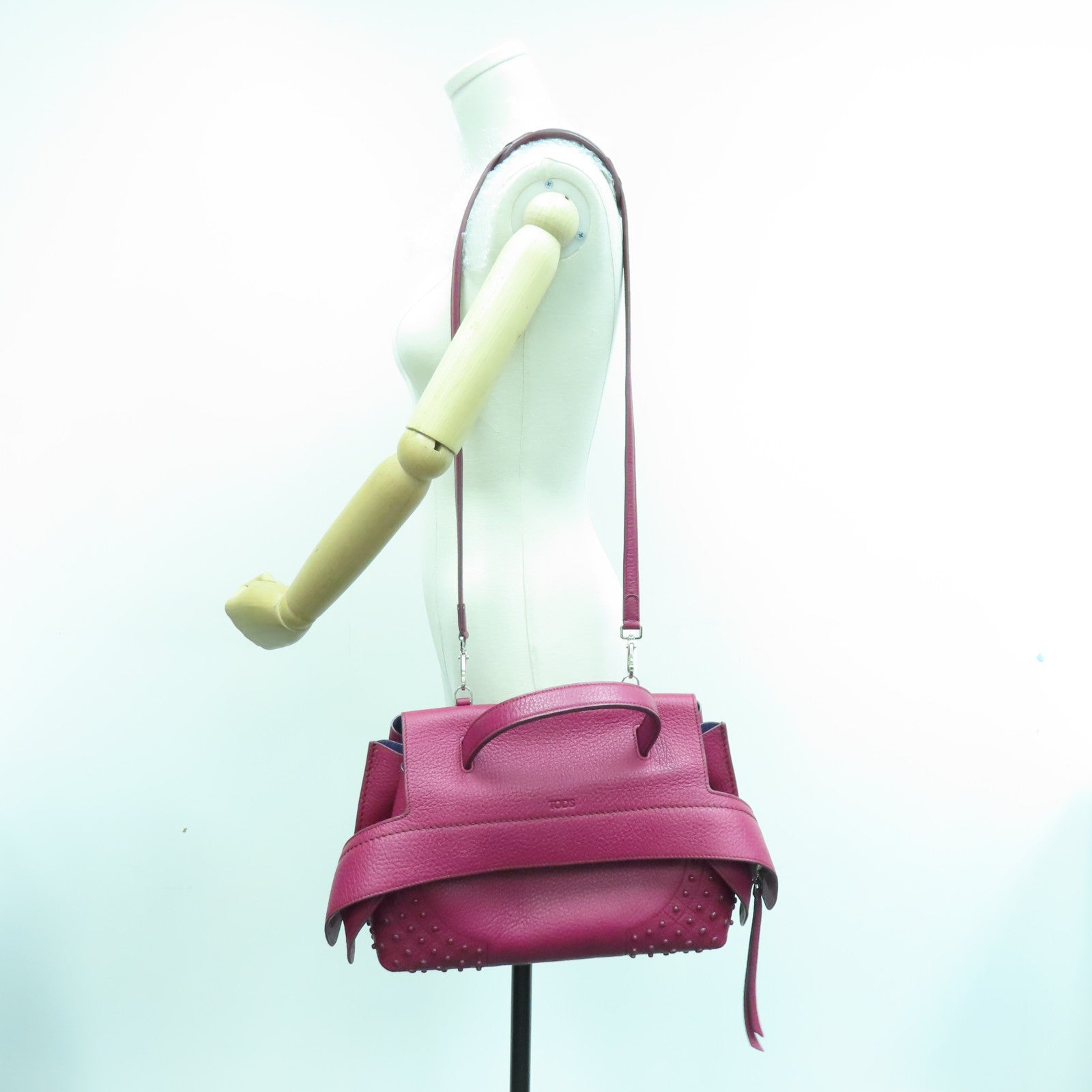 TOD'S 牛皮皮革2way Shoulder Bag银扣手挽肩背两用袋紫色
