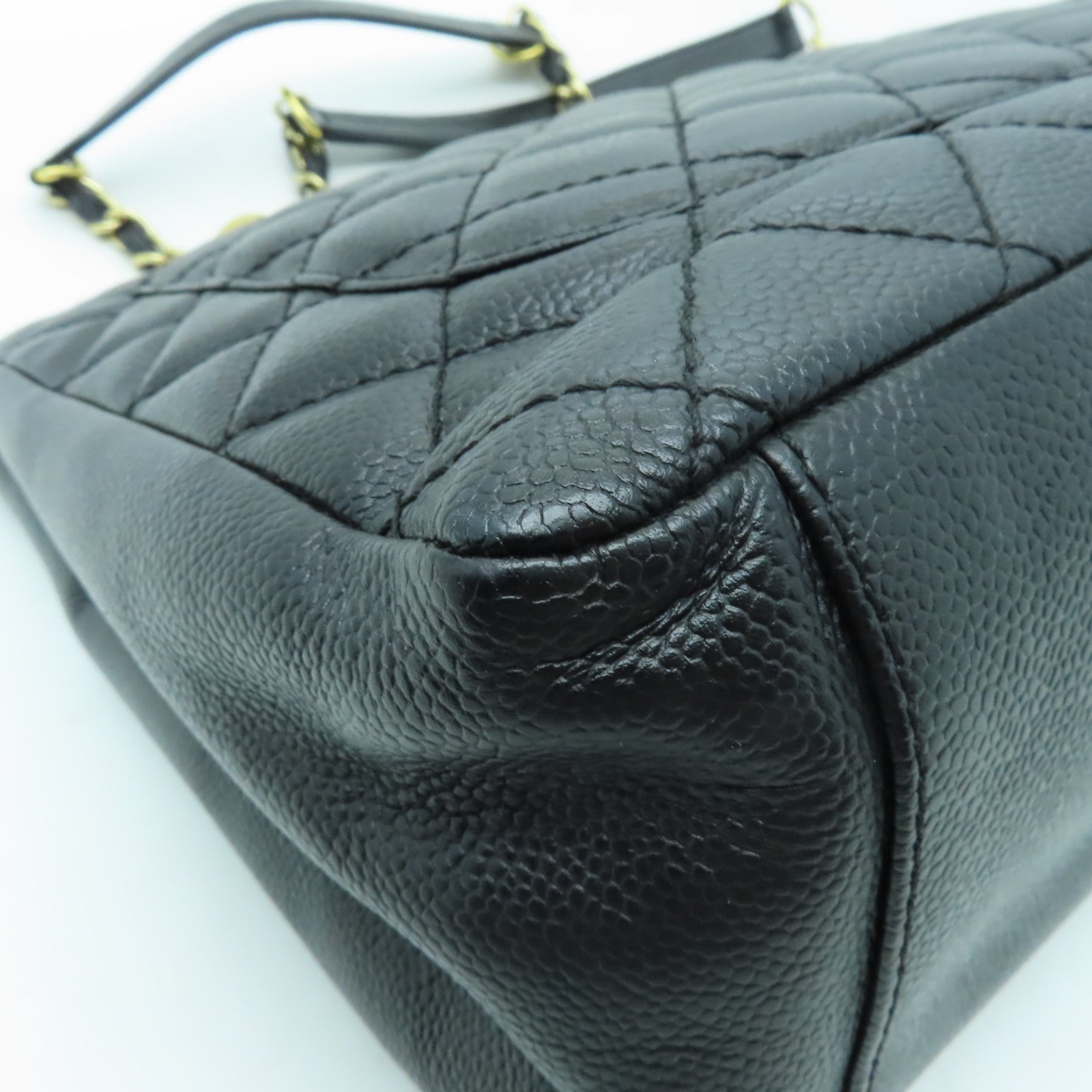 CHANEL 菱格Caviar皮革GST Tote金扣肩背袋黑色
