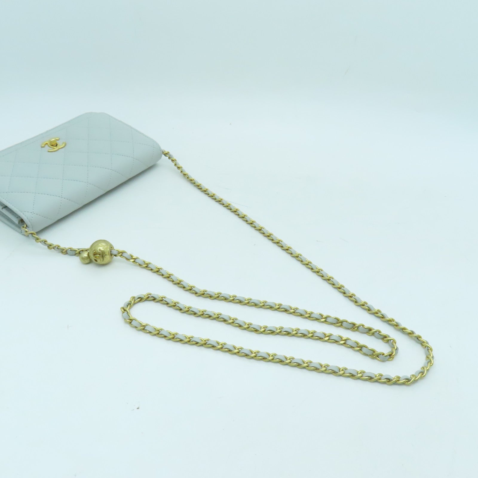 CHANEL rhombus sheepskin leather Woc gold buckle strap shoulder bag light green