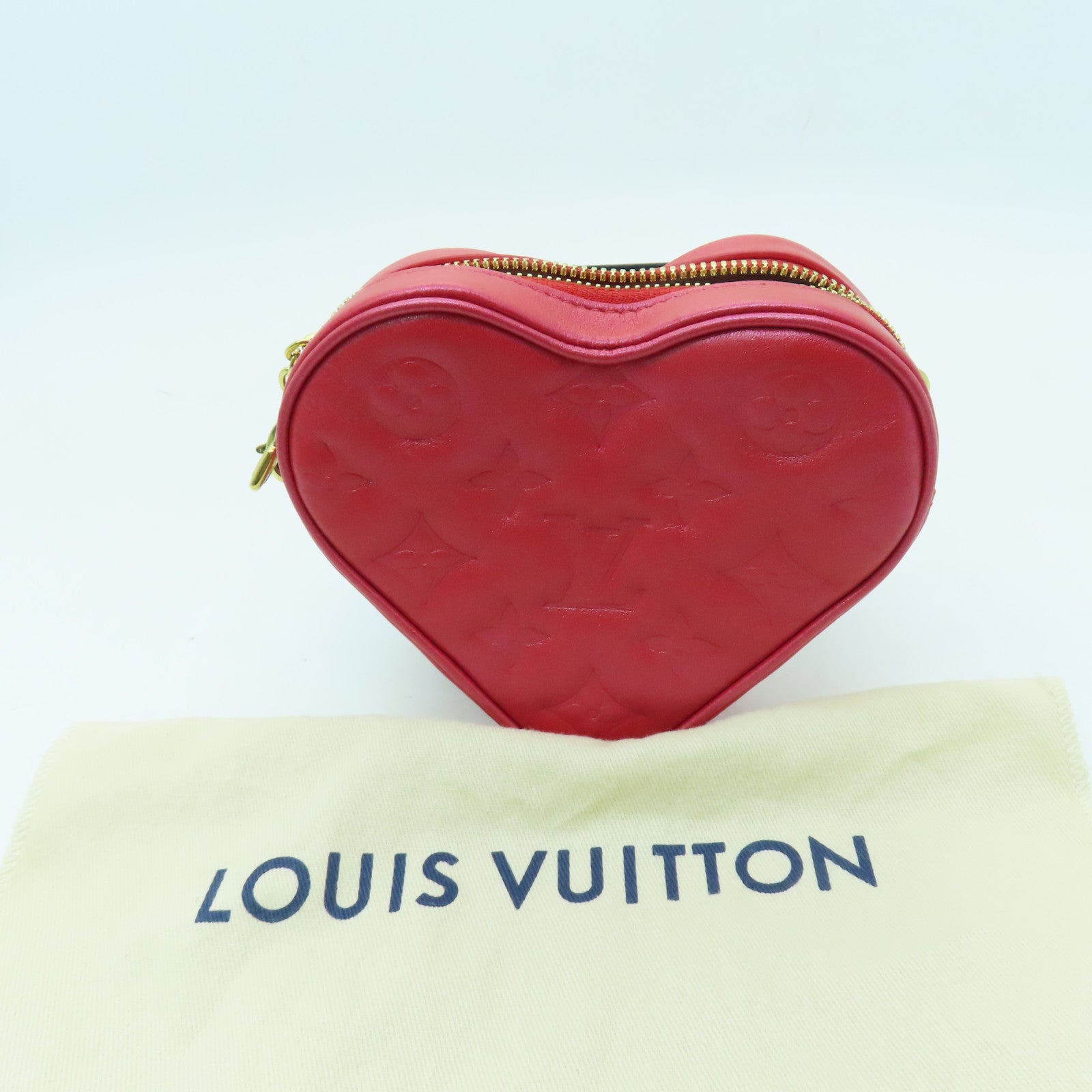 LOUIS VUITTON Monogram Heart On Chain金扣肩背袋红色