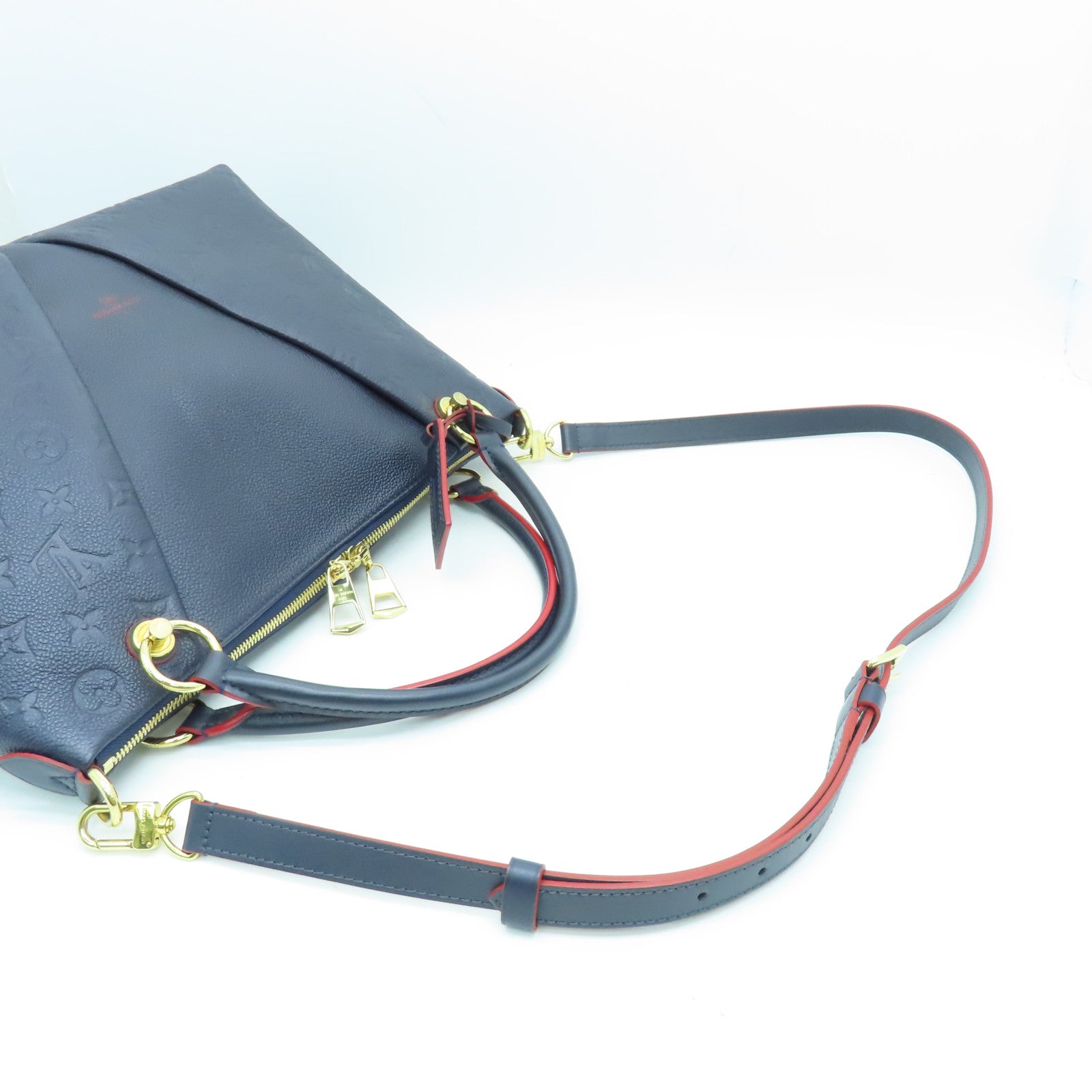 LOUIS VUITTON Monogram Empreinte V Tote MM金扣手挽肩背两用袋深蓝色