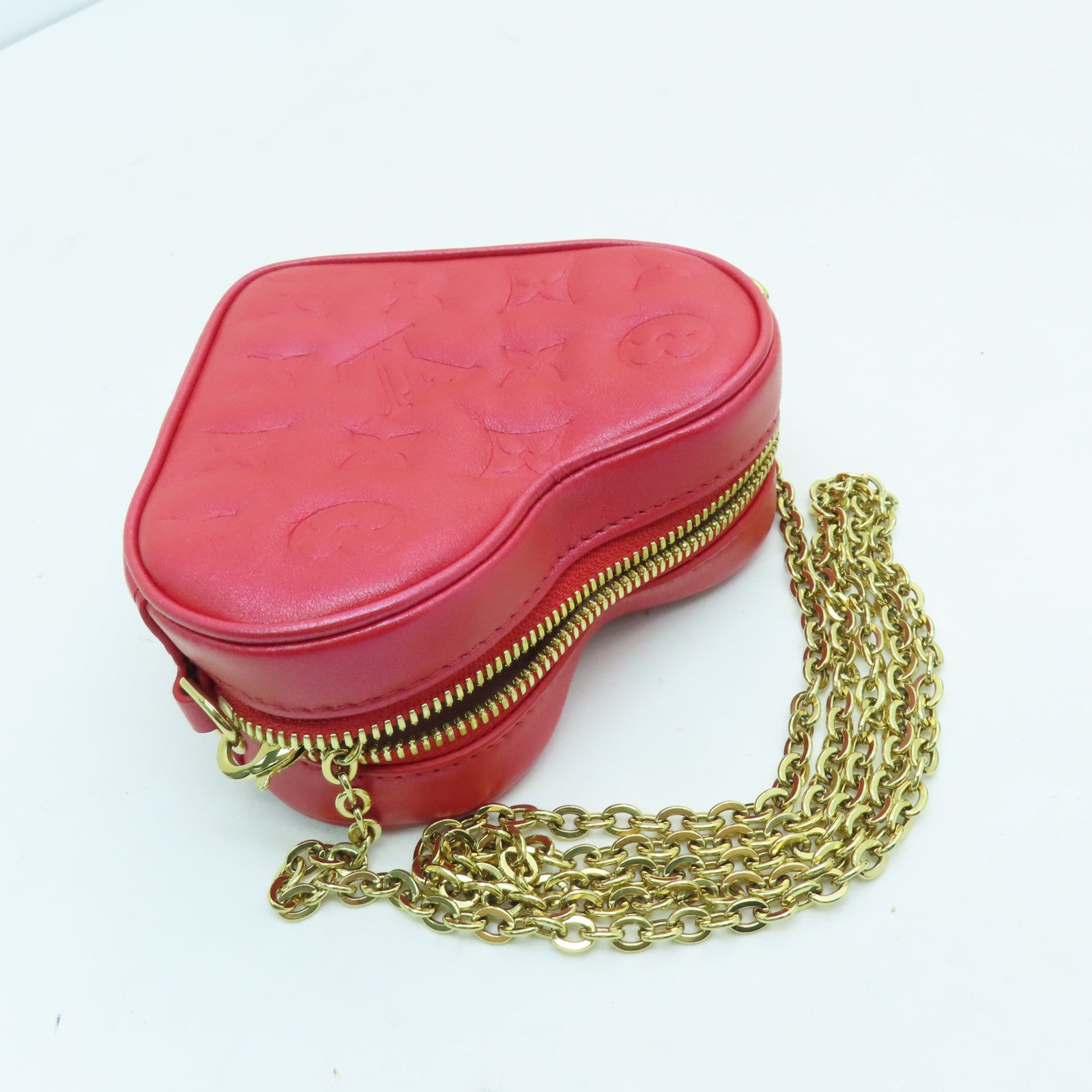LOUIS VUITTON Monogram Heart On Chain金扣肩背袋红色