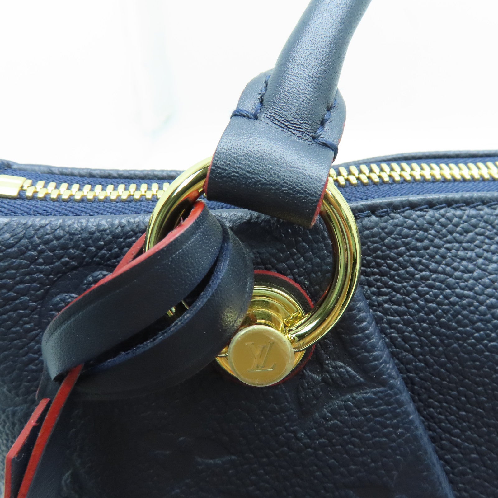 LOUIS VUITTON Monogram Empreinte V Tote MM金扣手挽肩背两用袋深蓝色