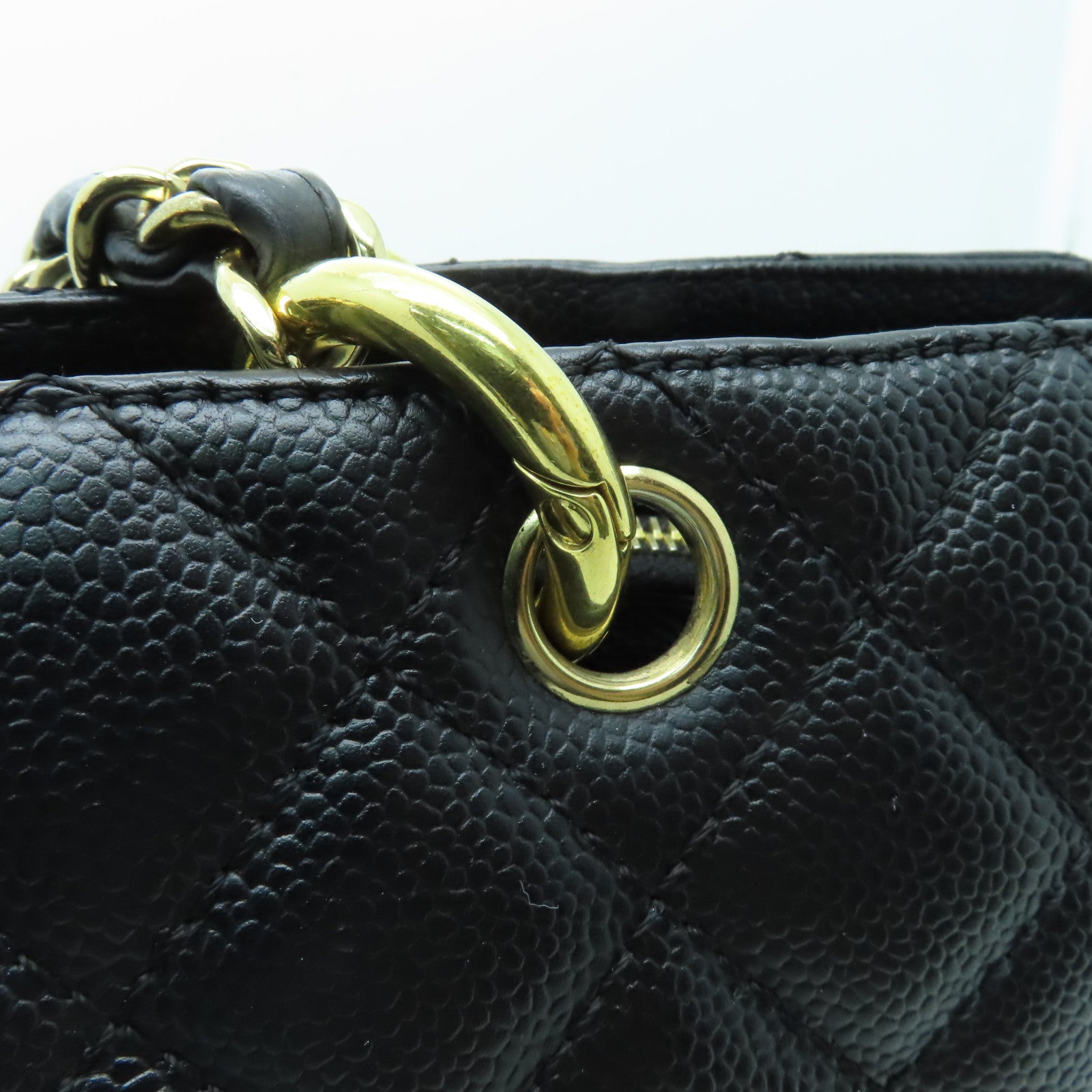 CHANEL 菱格Caviar皮革GST Tote金扣肩背袋黑色