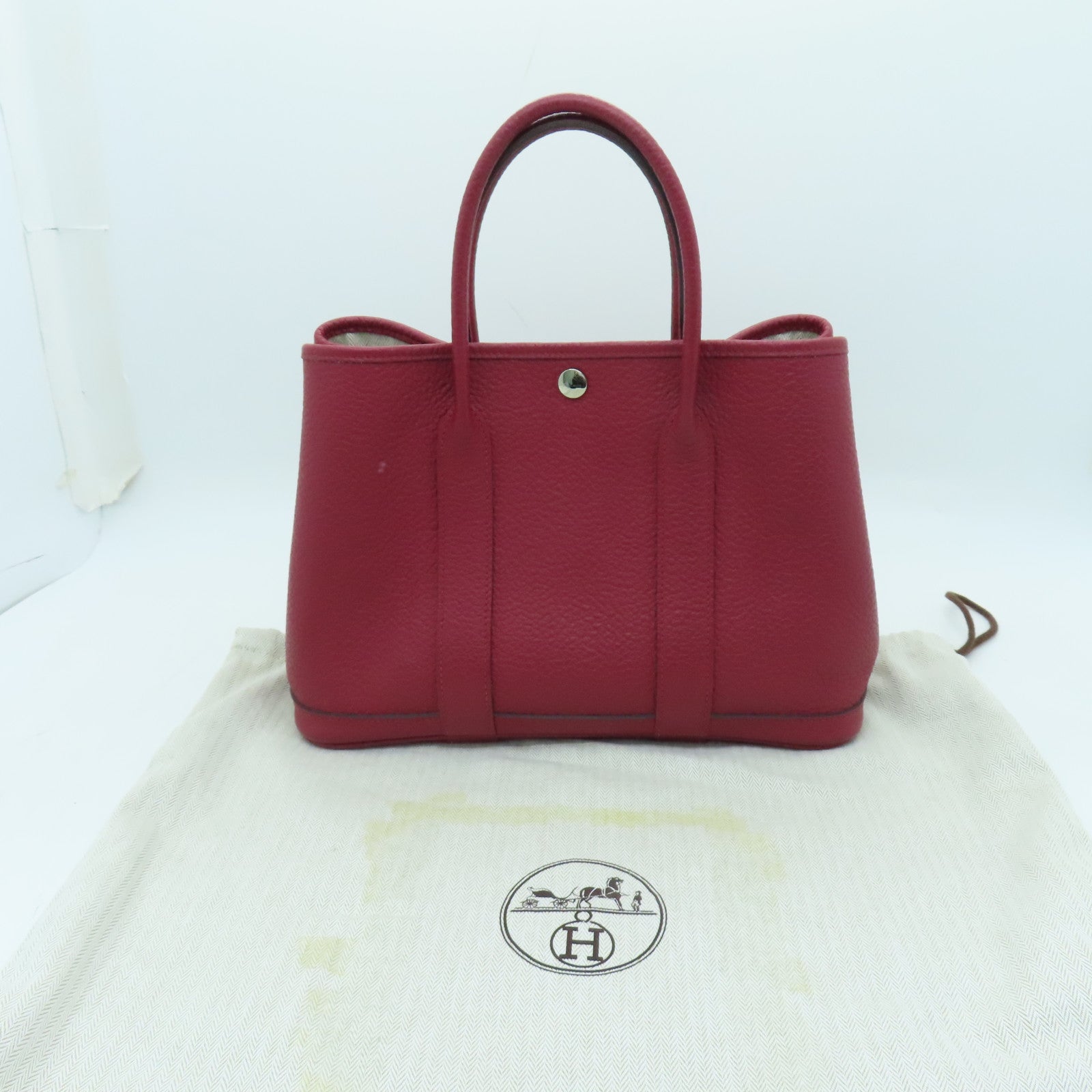 HERMES Country皮革Garden Party TPM金扣手挽袋红色