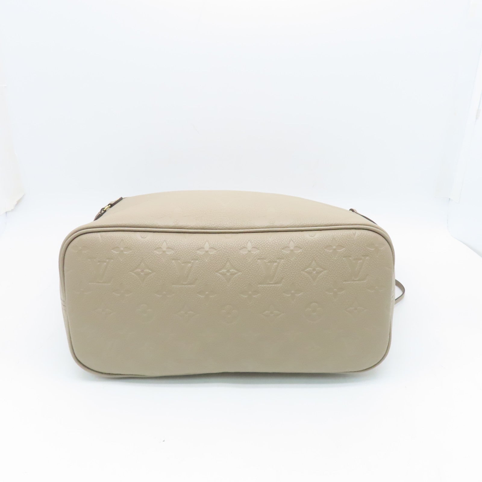 LOUIS VUITTON Monogram Empreinte Neverfull MM gold buckle handle bag light brown