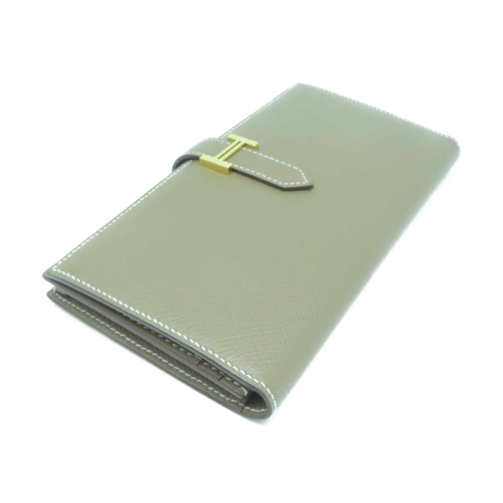 HERMES Epsom皮革Bearn Long Wallet金扣長錢包Etoupe大象灰色