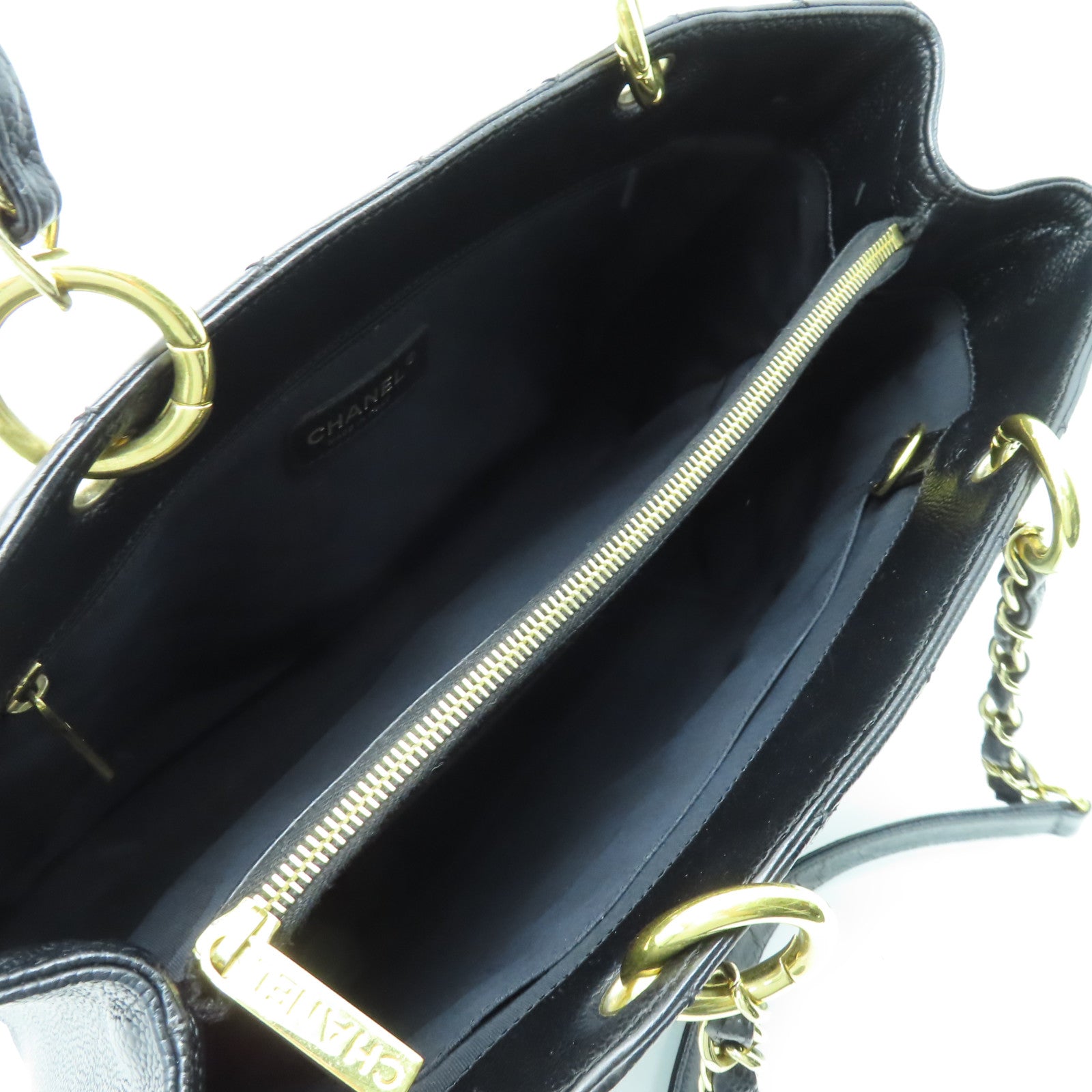 CHANEL 菱格Caviar皮革GST Tote金扣肩背袋黑色