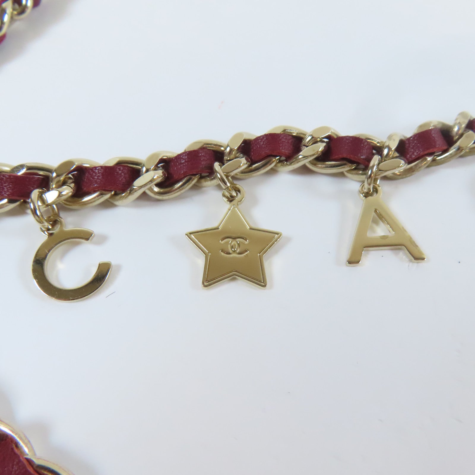 CHANEL 羊皮皮革/金屬Chain Belt金扣鏈帶紅色/金色
