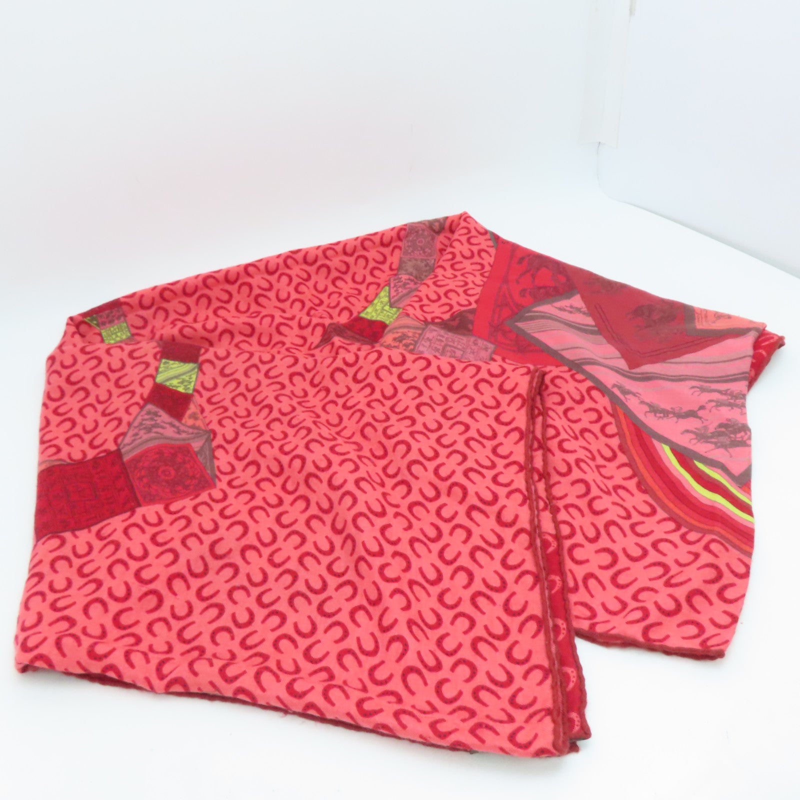 HERMES 羊绒Scarf围巾红色黄色140x140cm